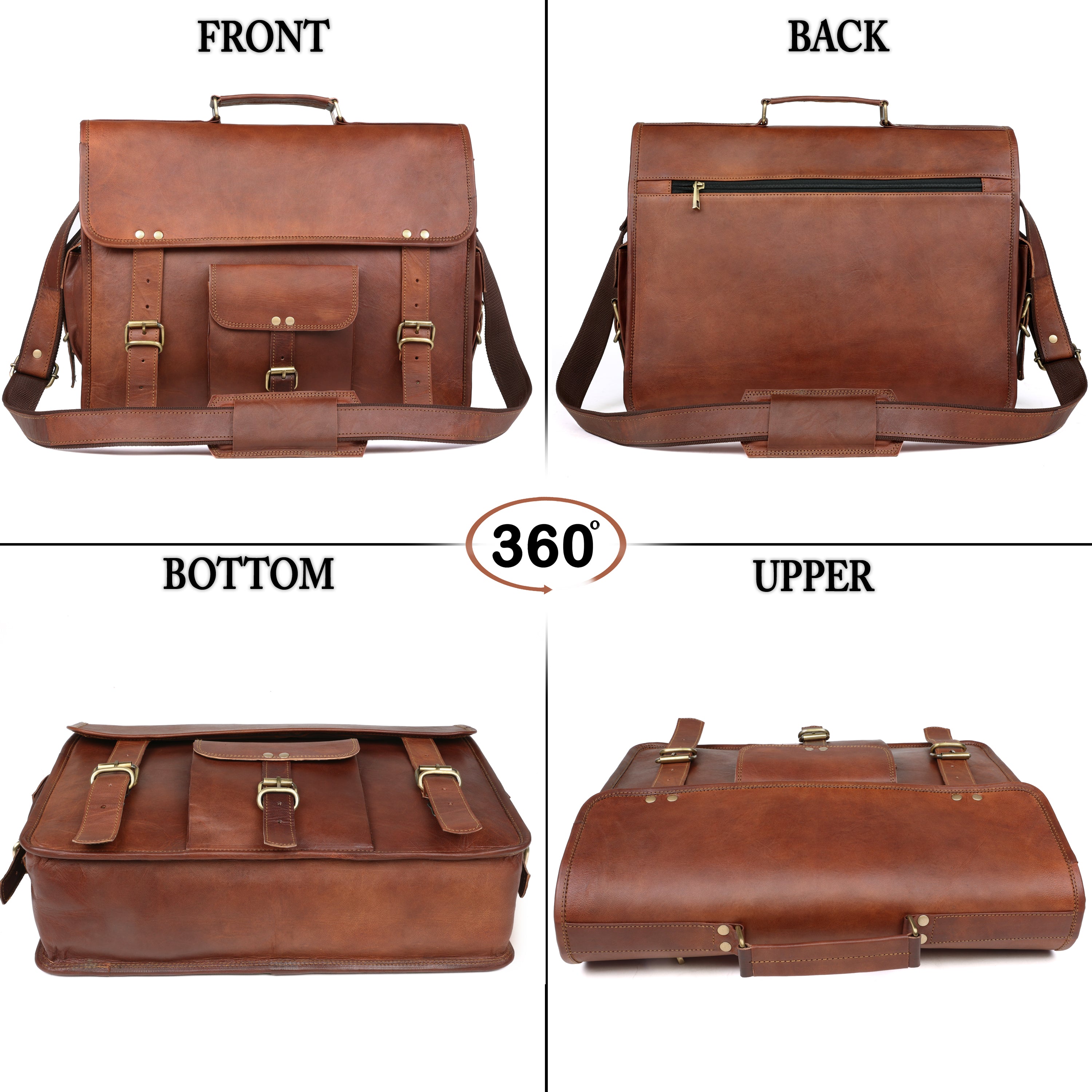 DEKVIO Leather Messenger Bag 15.6 Inch Laptop Briefcase Vintage Crossbody Shoulder Satchel for Men Women