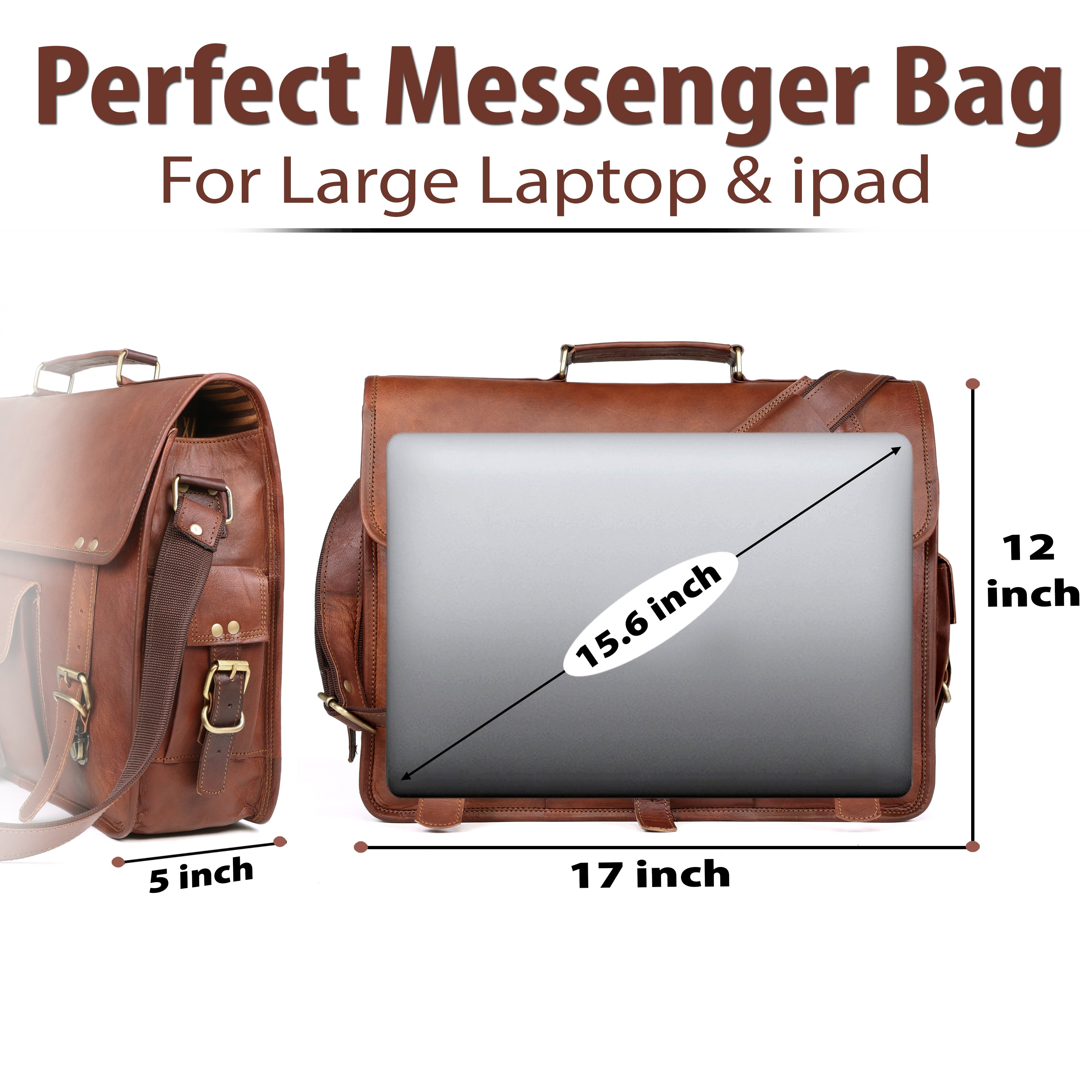 DEKVIO Leather Messenger Bag 15.6 Inch Laptop Briefcase Vintage Crossbody Shoulder Satchel for Men Women