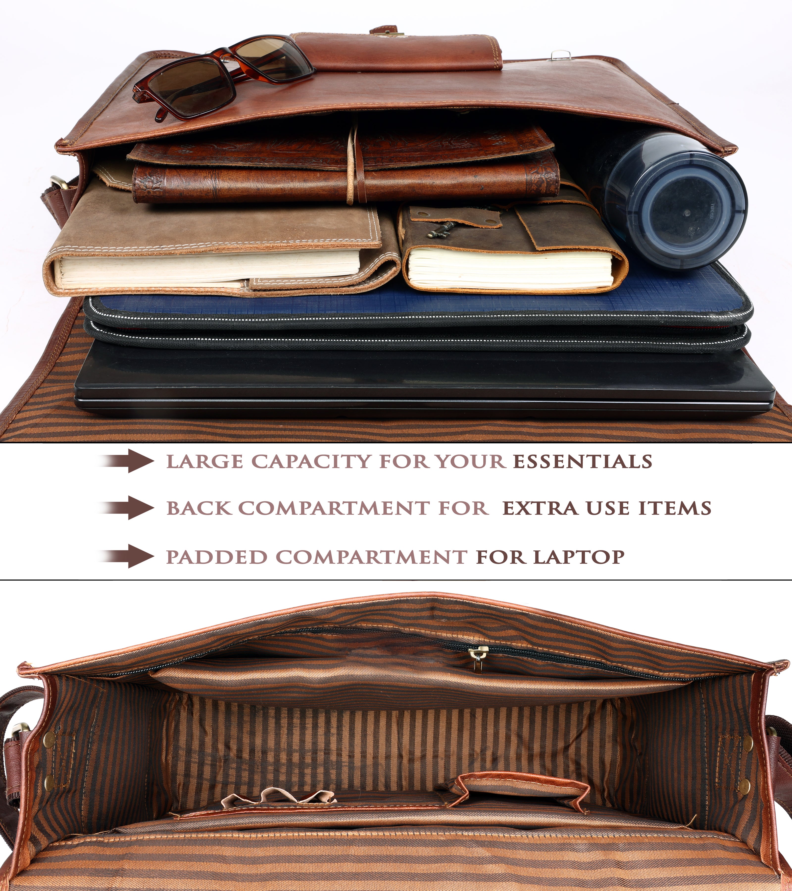 DEKVIO Leather Messenger Bag 15.6 Inch Laptop Briefcase Vintage Crossbody Shoulder Satchel for Men Women