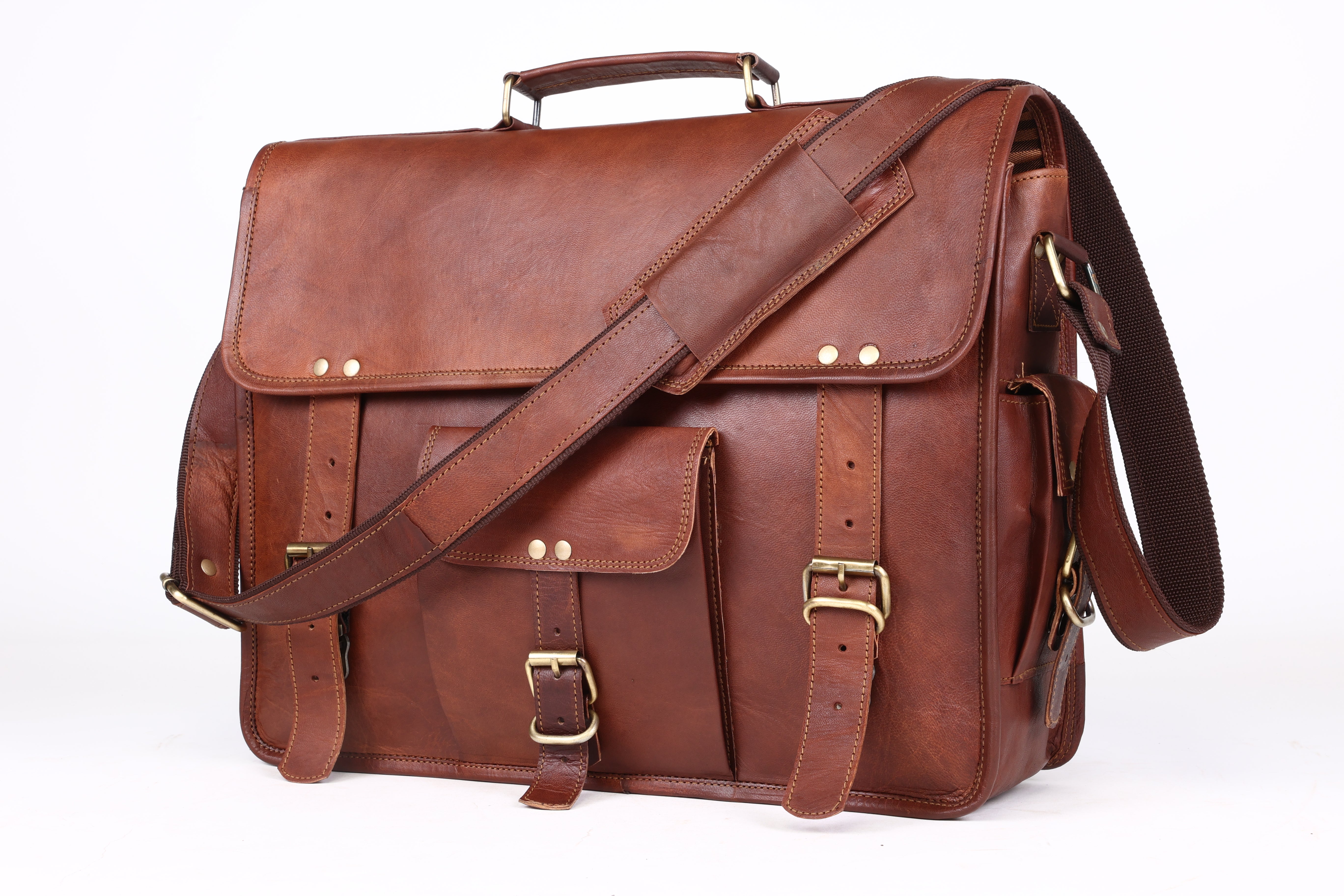 DEKVIO Leather Messenger Bag 15.6 Inch Laptop Briefcase Vintage Crossbody Shoulder Satchel for Men Women