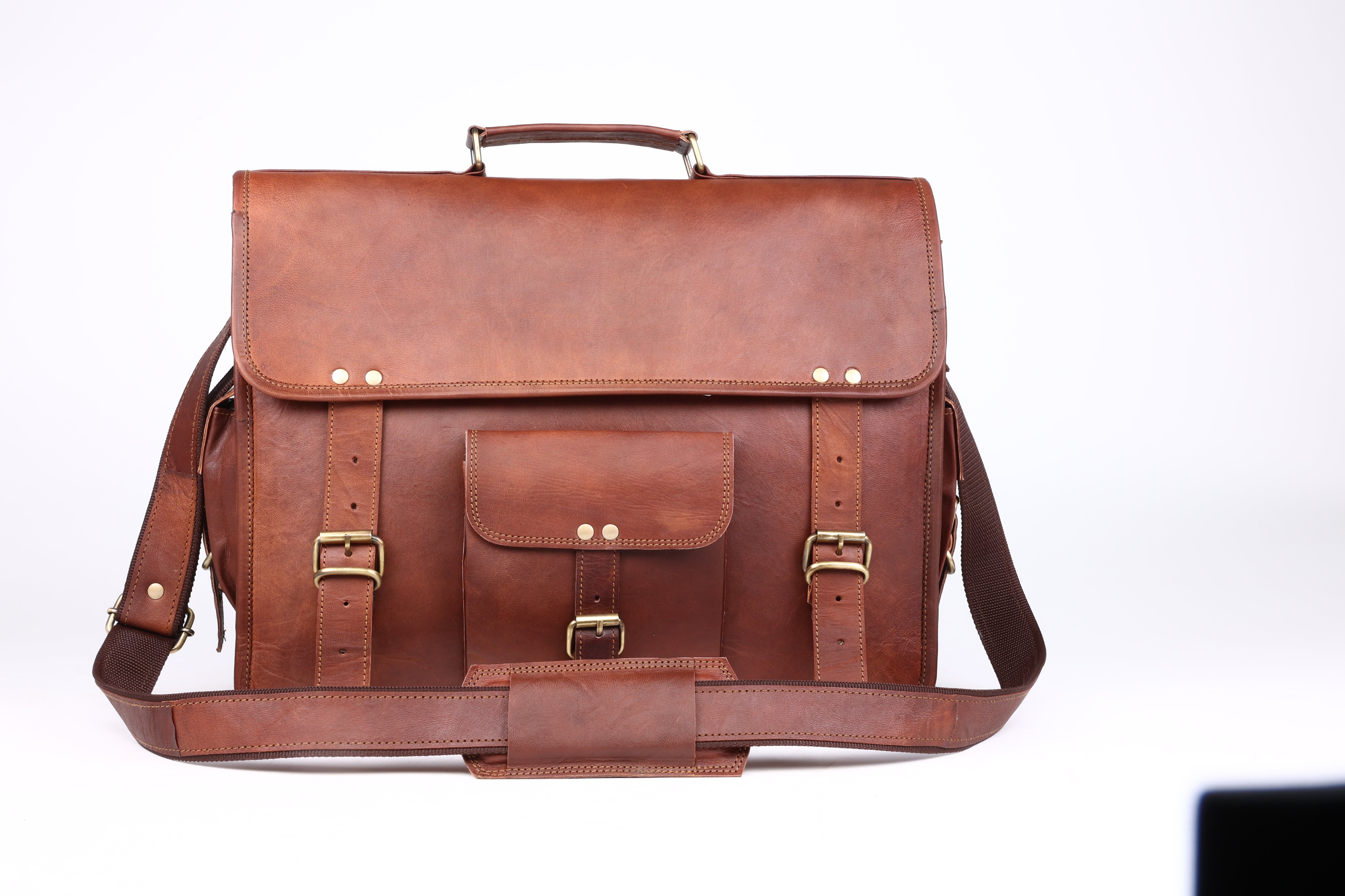 DEKVIO Leather Messenger Bag 15.6 Inch Laptop Briefcase Vintage Crossbody Shoulder Satchel for Men Women