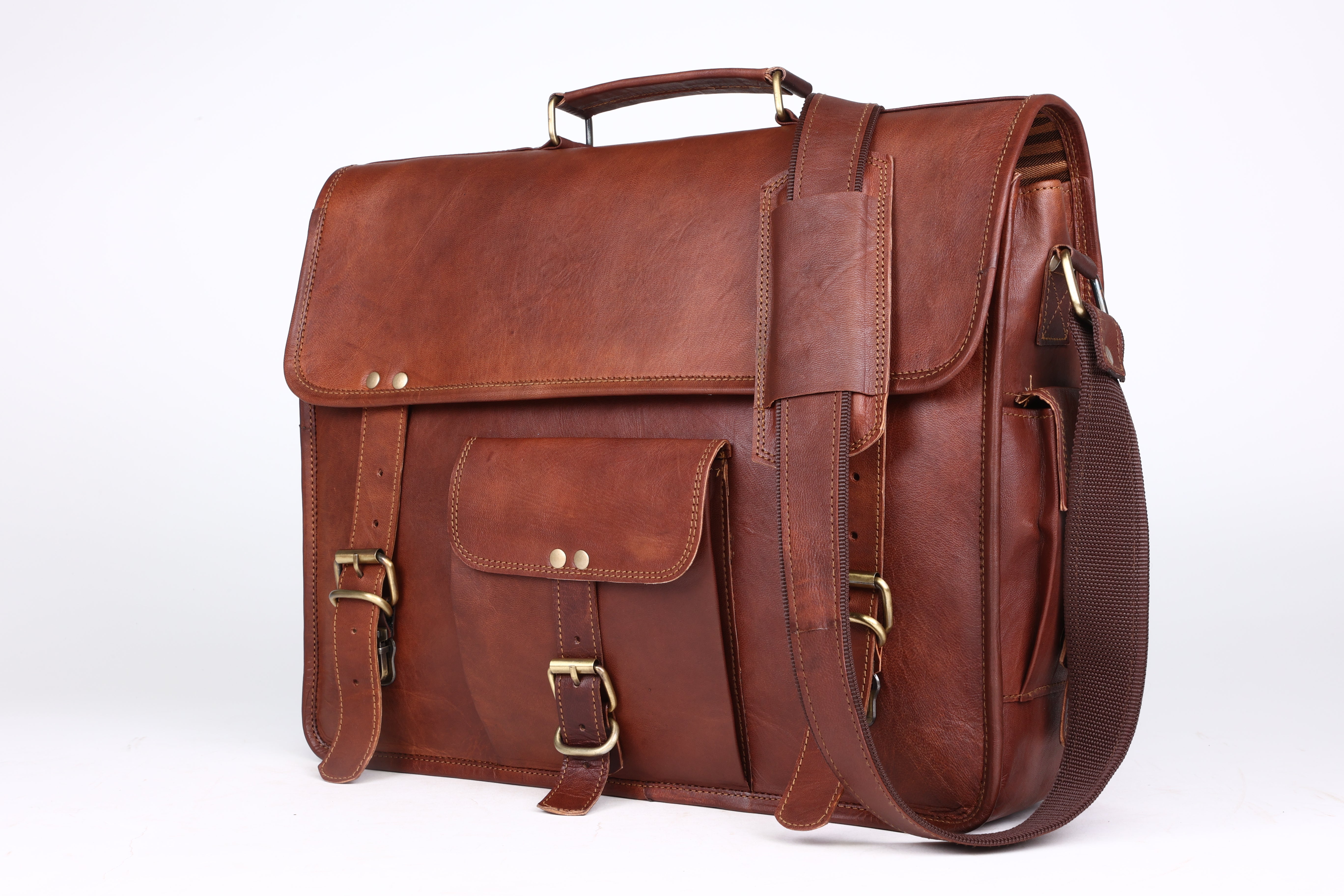 DEKVIO Leather Messenger Bag 15.6 Inch Laptop Briefcase Vintage Crossbody Shoulder Satchel for Men Women