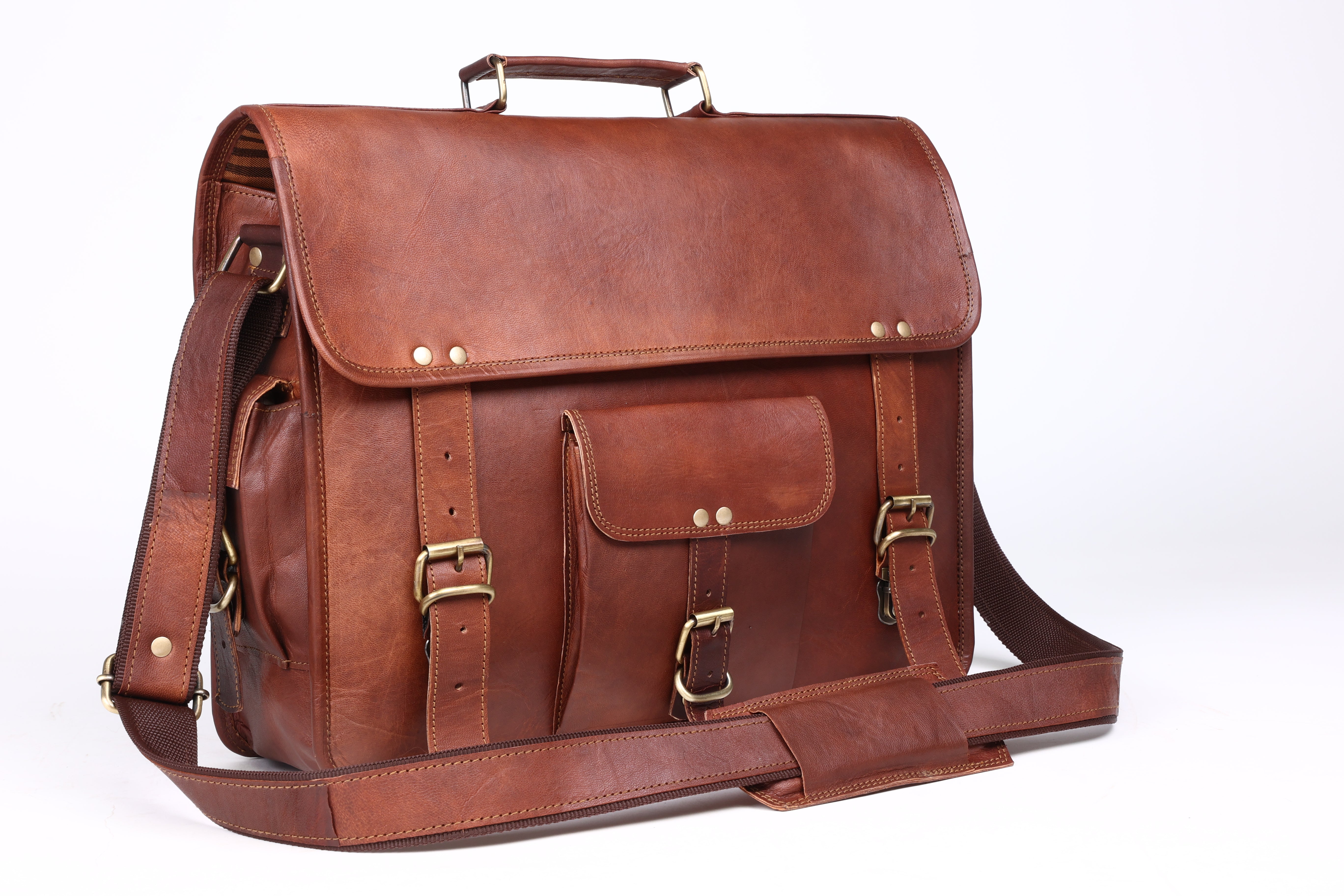 DEKVIO Leather Messenger Bag 15.6 Inch Laptop Briefcase Vintage Crossbody Shoulder Satchel for Men Women