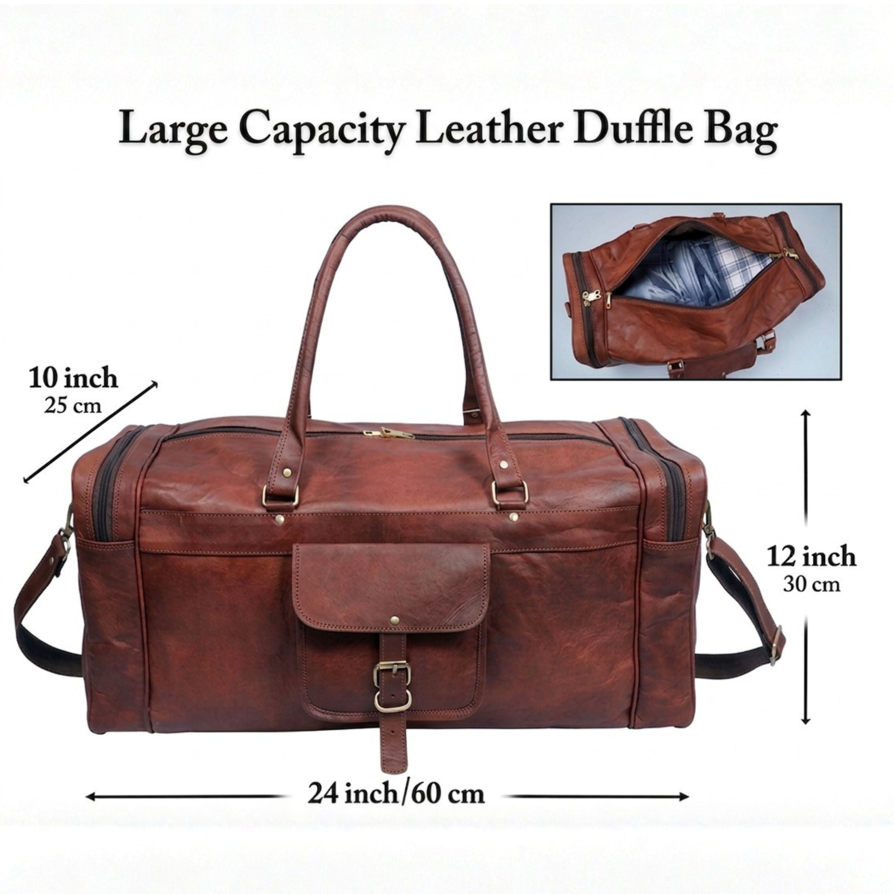 DEKVIO 24" Handcrafted Genuine Leather Duffle Bag | Vintage Weekender Travel Bag | Men & Women | Brown, Tan, Black
