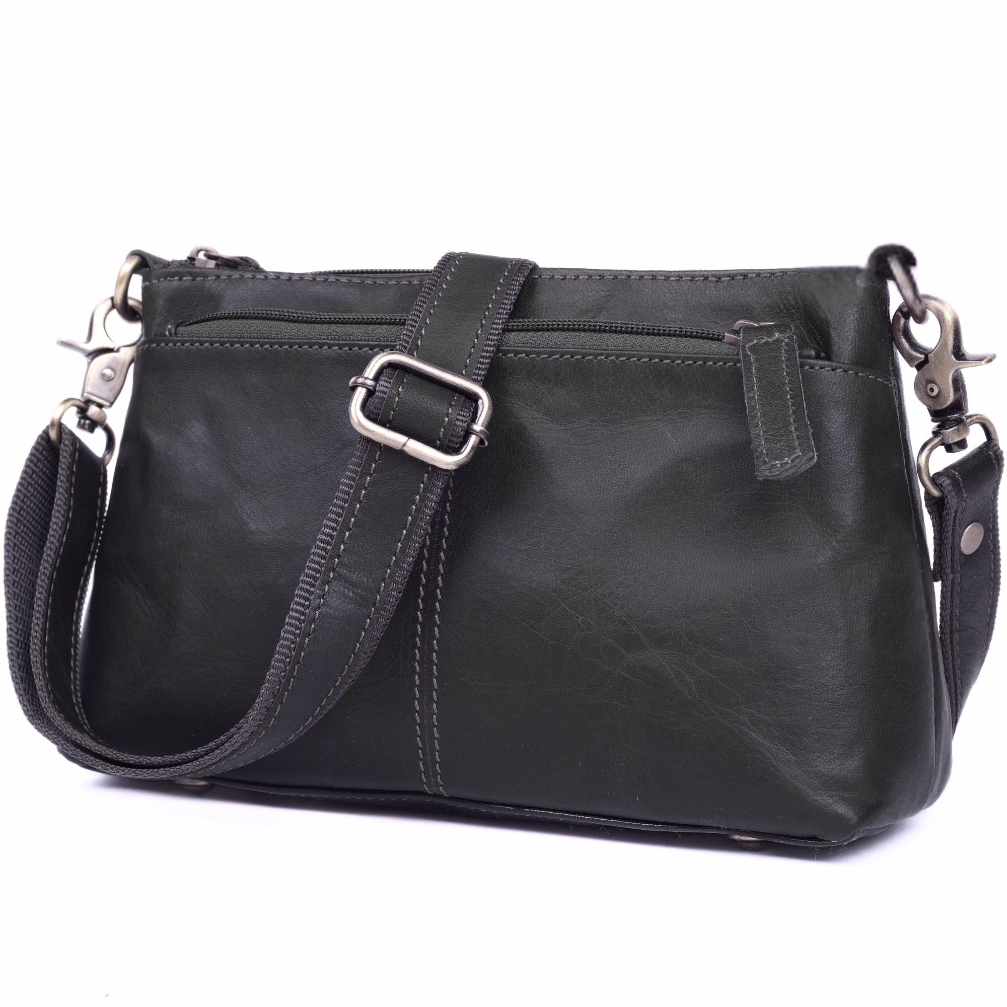 DEKVIO Small Genuine Leather Crossbody Purse for Women | 3-Zip Vintage Leather Shoulder Bag | Brown, Coffee, Tan, Black