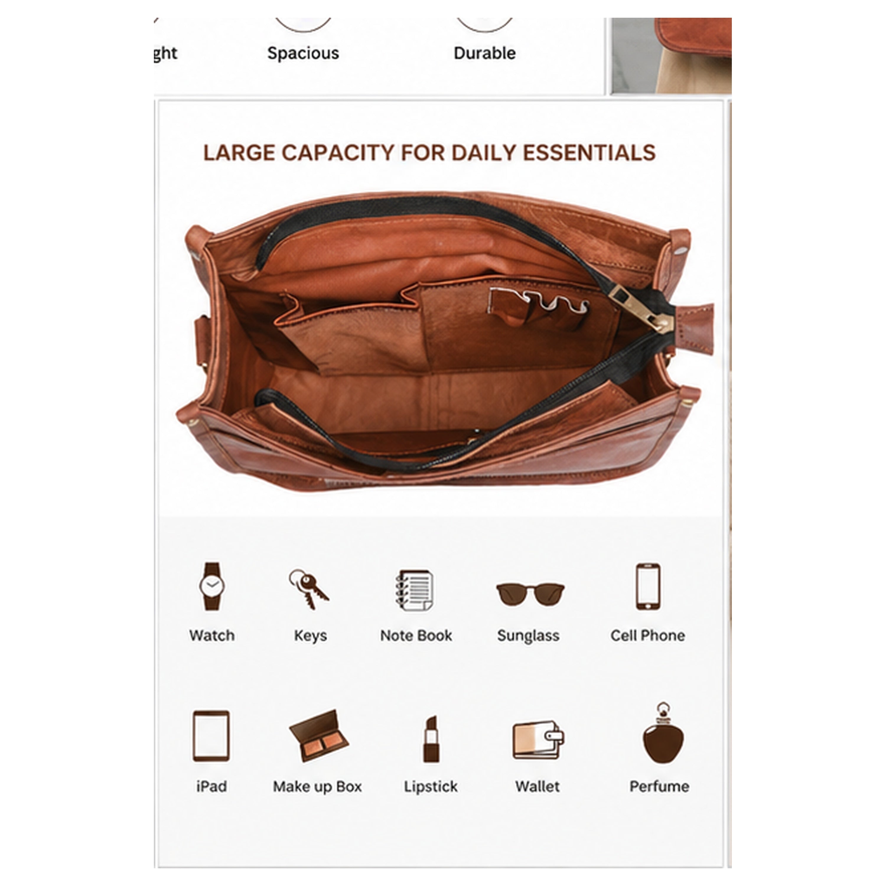 DEKVIO Leather Messenger Crossbody Bag for Women | Full Grain Genuine Leather Shoulder Purse | Adjustable Strap | Brown, Coffee, Tan, Black