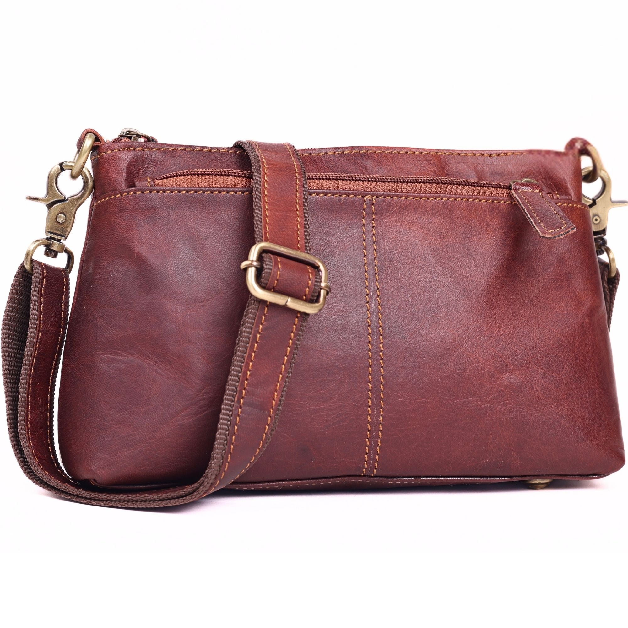 DEKVIO Small Genuine Leather Crossbody Purse for Women | 3-Zip Vintage Leather Shoulder Bag | Brown, Coffee, Tan, Black