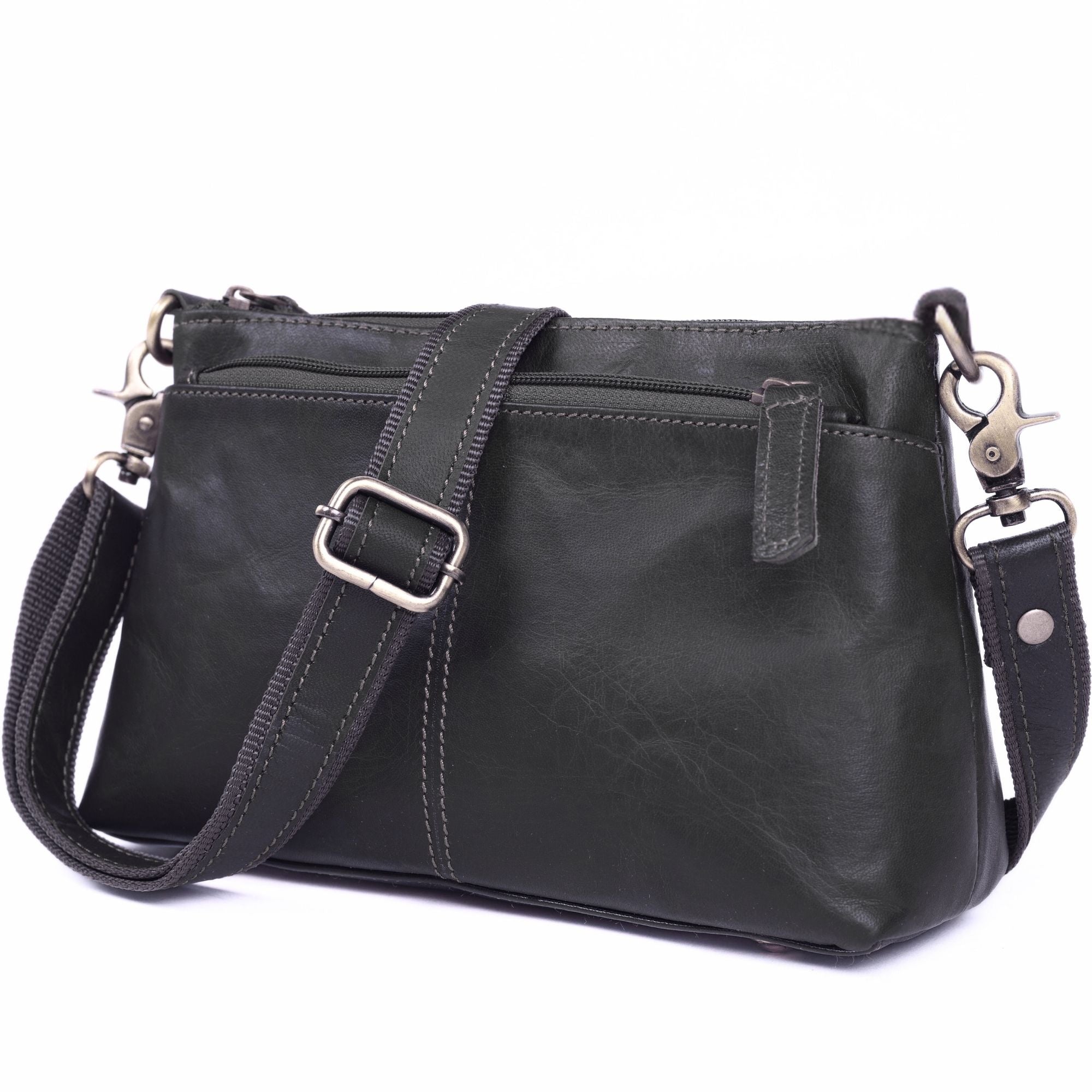 DEKVIO Small Genuine Leather Crossbody Purse for Women | 3-Zip Vintage Leather Shoulder Bag | Brown, Coffee, Tan, Black