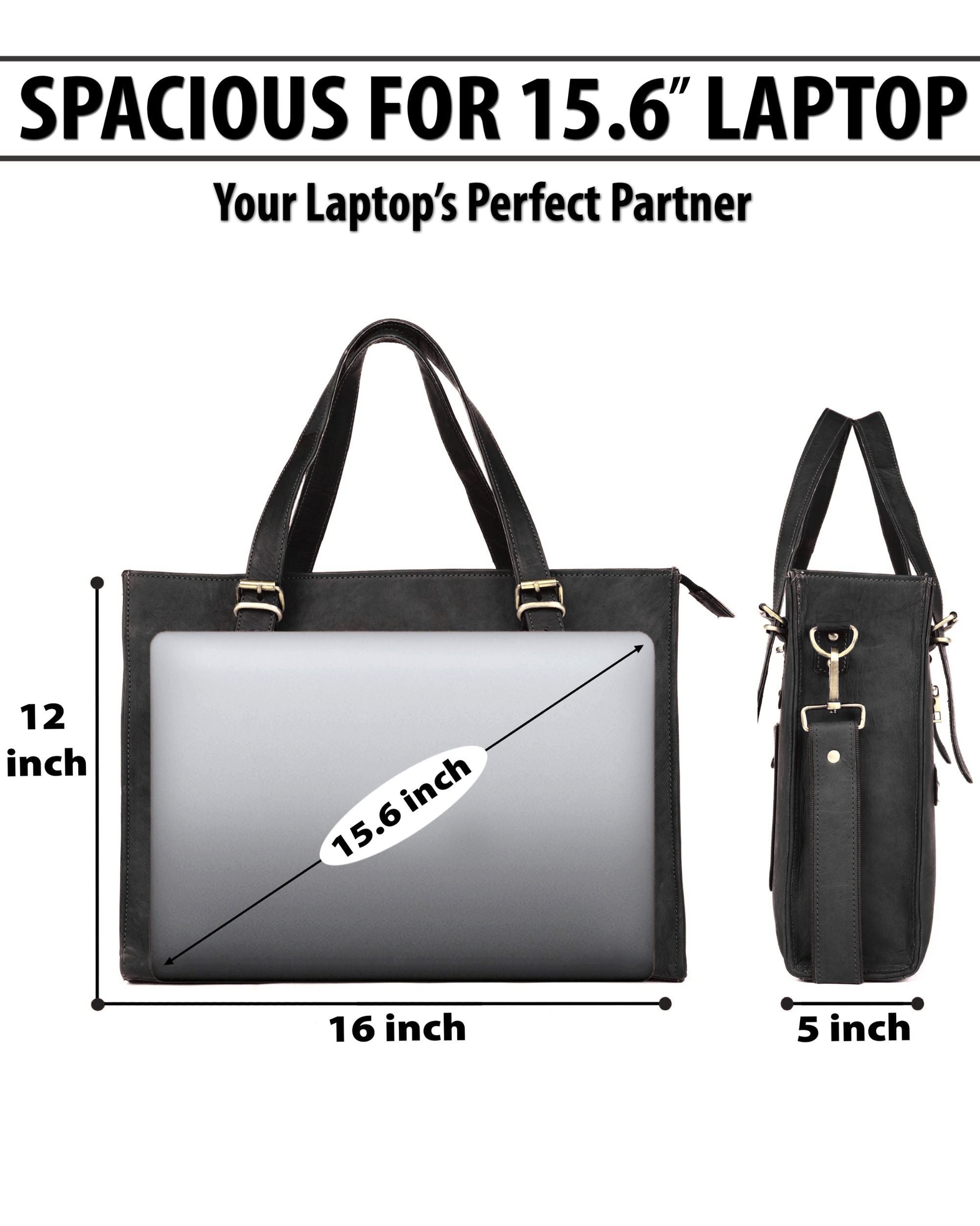 DEKVIO Leather Laptop Tote Bag for Women 15.6 Inch Work Bag Shoulder Handbag with Trolley Sleeve Office Travel Purse