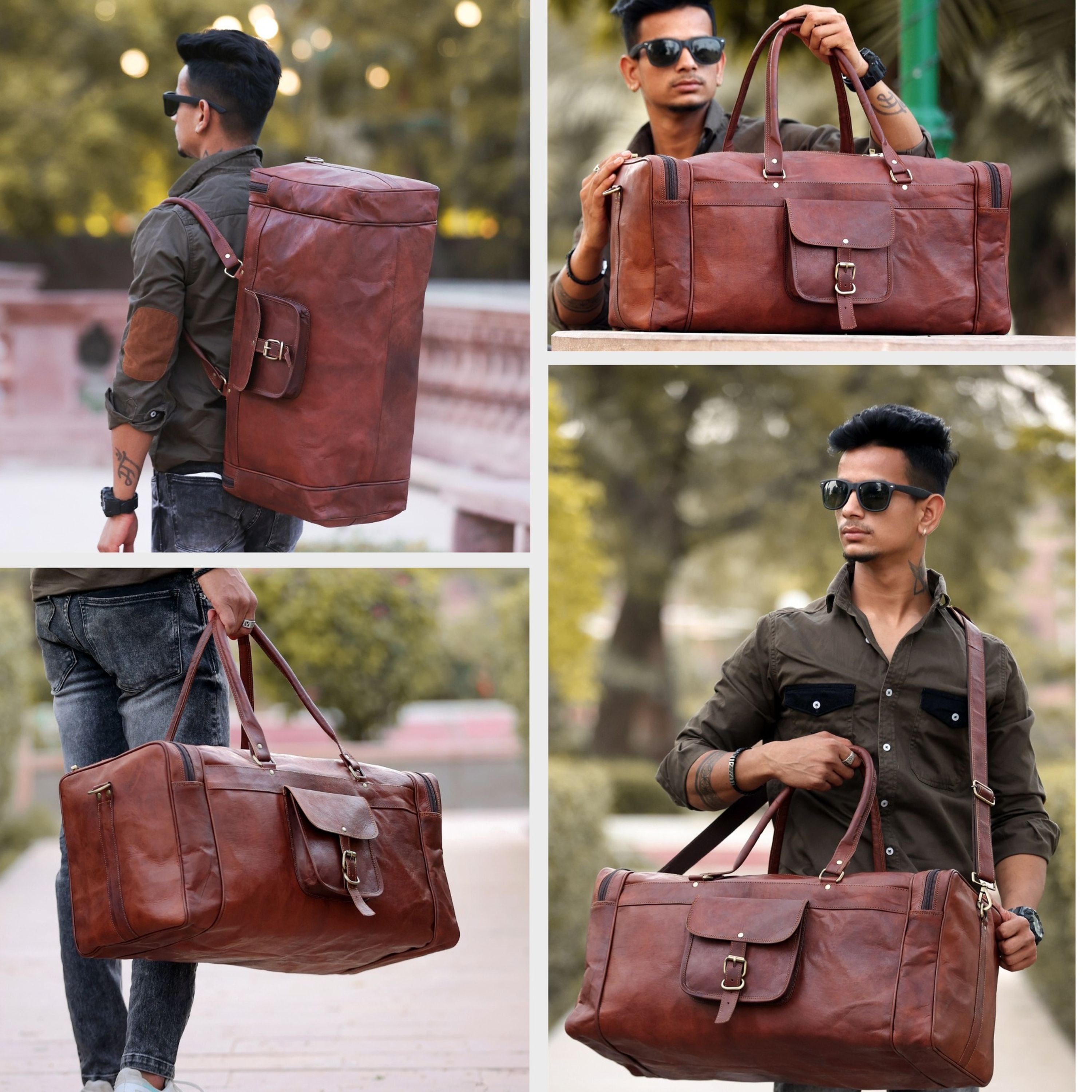 DEKVIO 24" Handcrafted Genuine Leather Duffle Bag | Vintage Weekender Travel Bag | Men & Women | Brown, Tan, Black