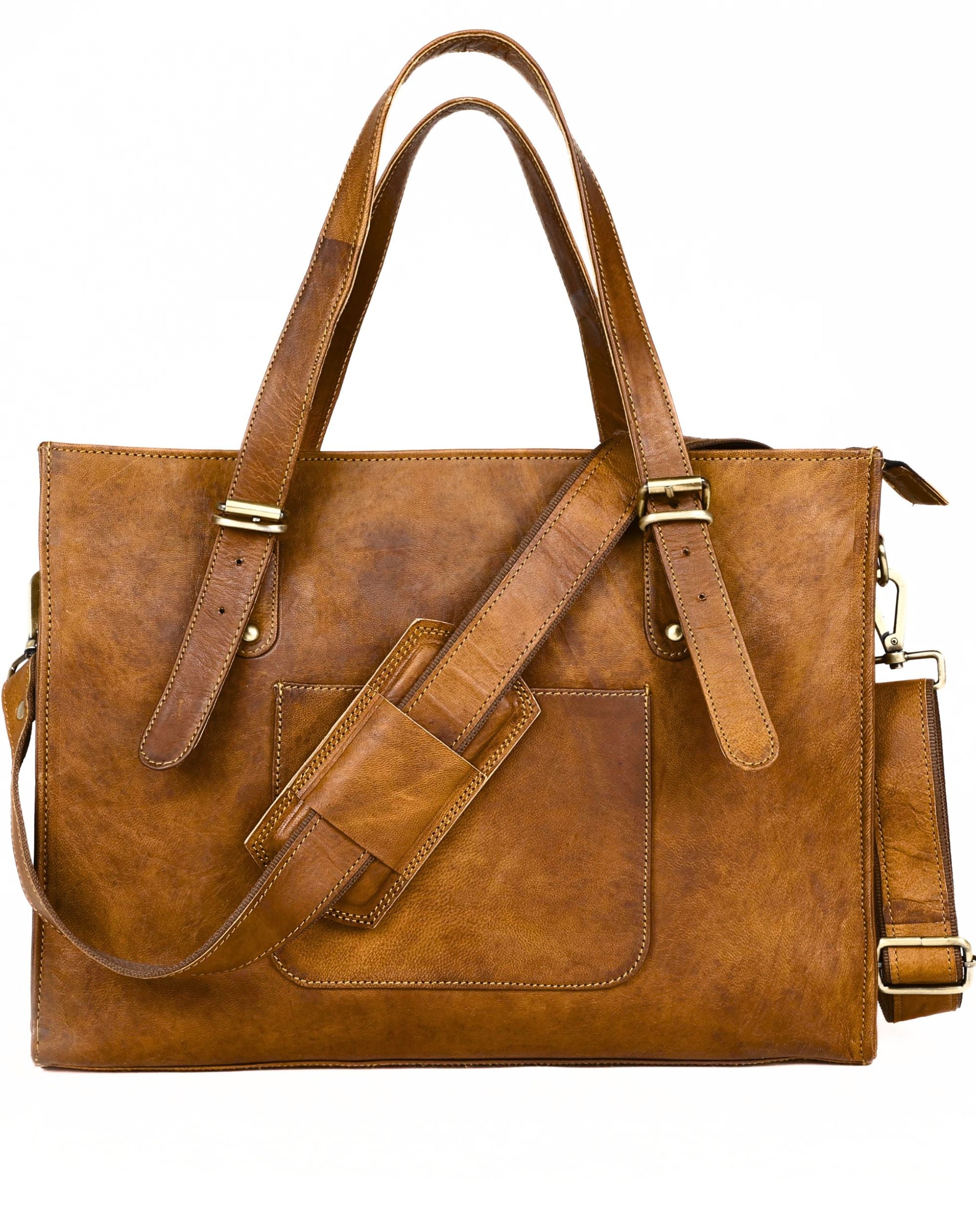 DEKVIO Leather Laptop Tote Bag for Women 15.6 Inch Work Bag Shoulder Handbag with Trolley Sleeve Office Travel Purse
