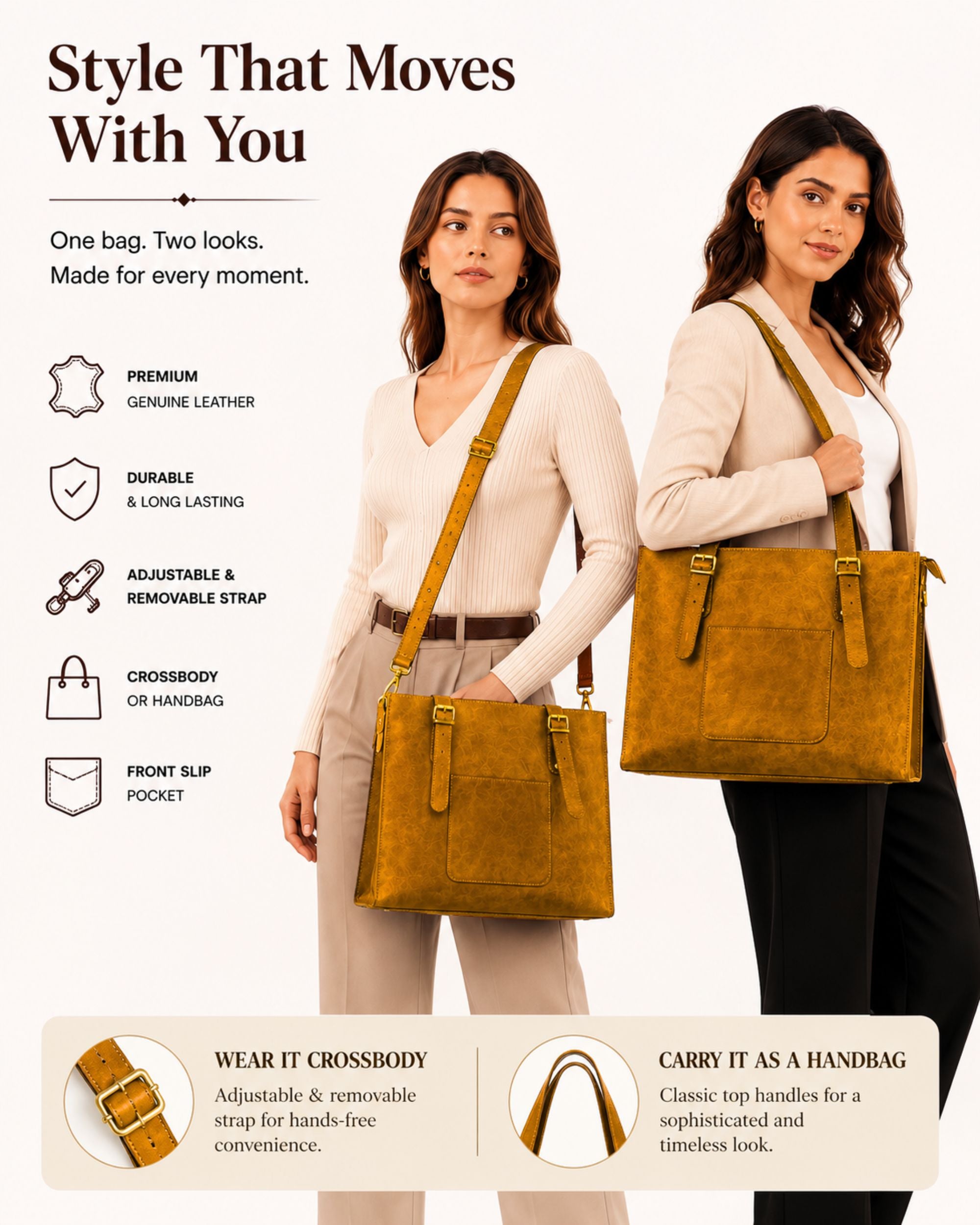 DEKVIO Leather Laptop Tote Bag for Women 15.6 Inch Work Bag Shoulder Handbag with Trolley Sleeve Office Travel Purse