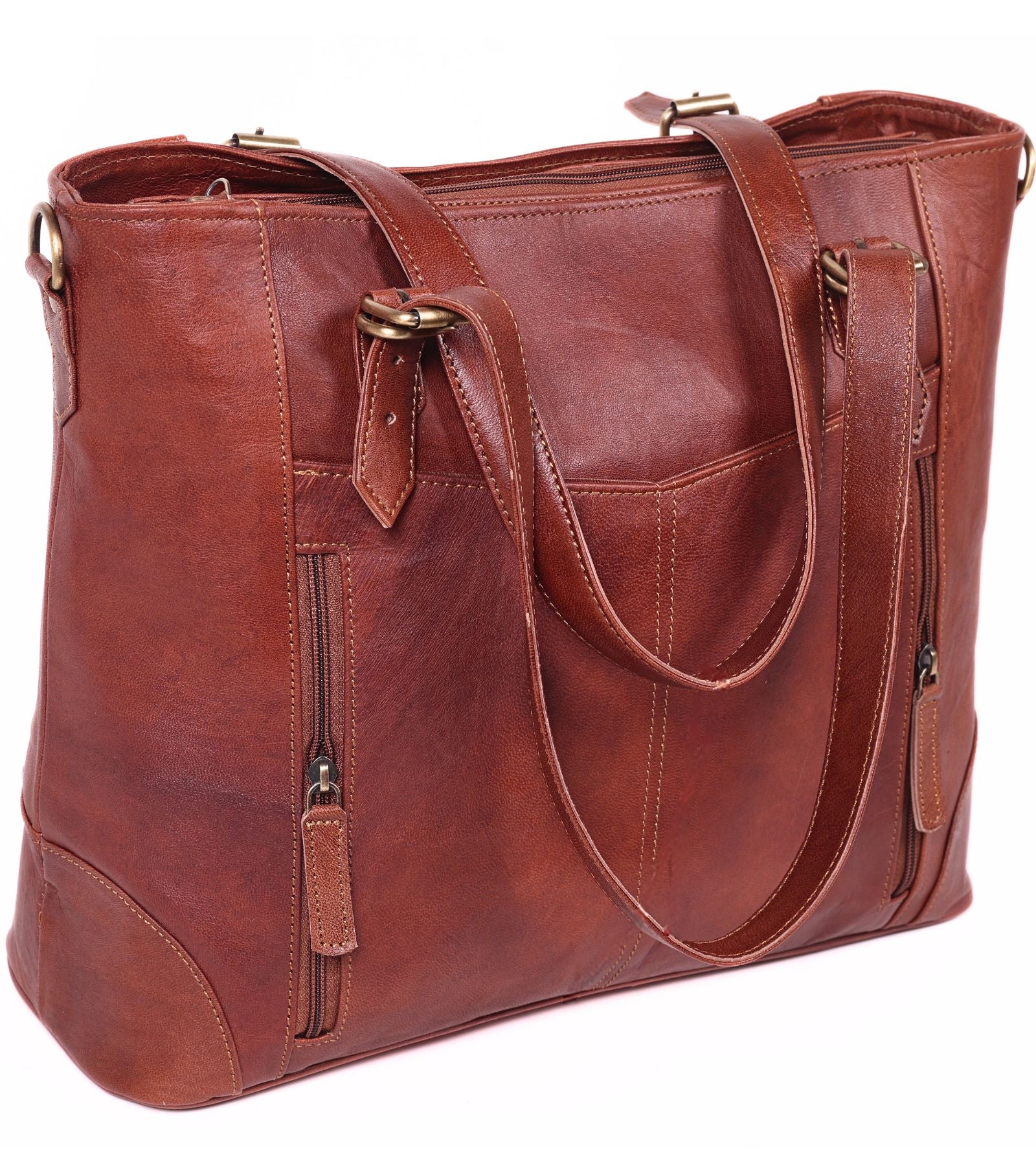 DEKVIO Leather Laptop Tote Bag for Women 15.6 Inch Shoulder Crossbody Handbag Genuine Leather Work Purse with Detachable Strap