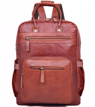 DEKVIO 16" Handcrafted Genuine Leather Laptop Backpack | Travel & Business Rucksack for Men & Women | Brown, Coffee, Tan, Black