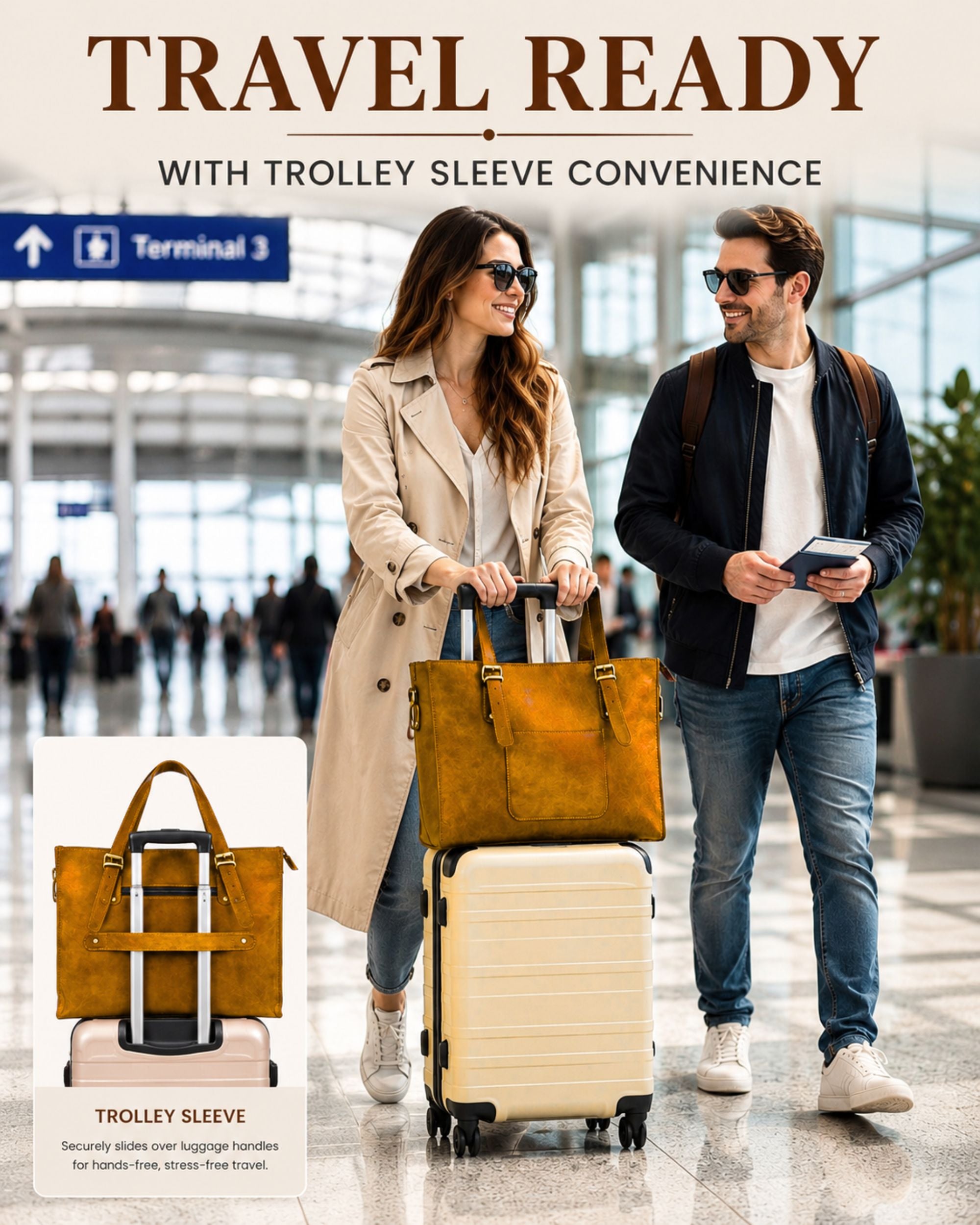 DEKVIO Leather Laptop Tote Bag for Women 15.6 Inch Work Bag Shoulder Handbag with Trolley Sleeve Office Travel Purse
