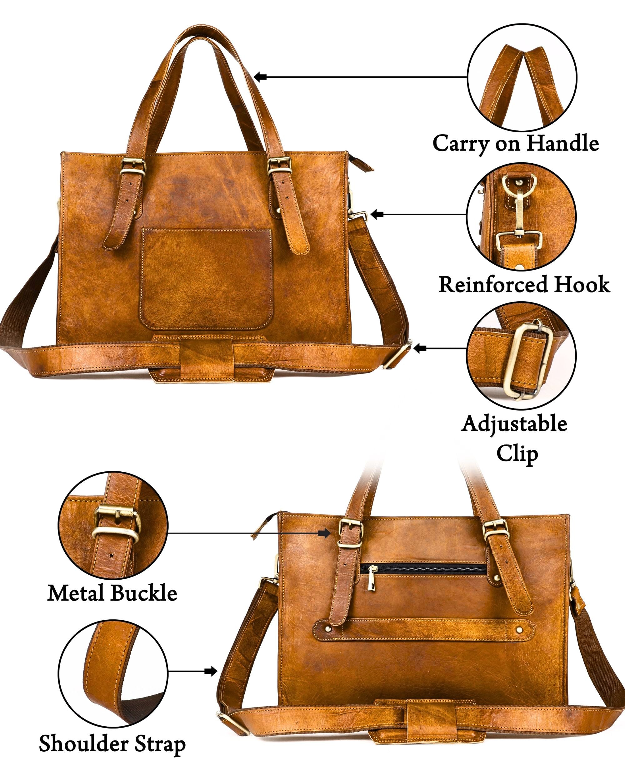 DEKVIO Leather Laptop Tote Bag for Women 15.6 Inch Work Bag Shoulder Handbag with Trolley Sleeve Office Travel Purse
