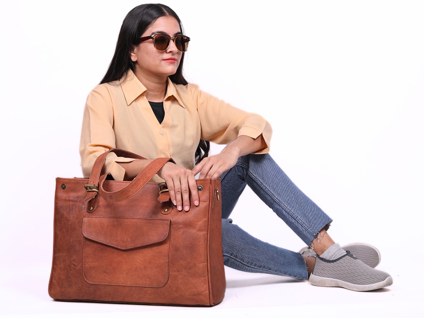 DEKVIO Leather Laptop Tote Bag for Women 15.6 Inch Shoulder Handbag Genuine Leather Work Bag Office Purse with Crossbody Strap