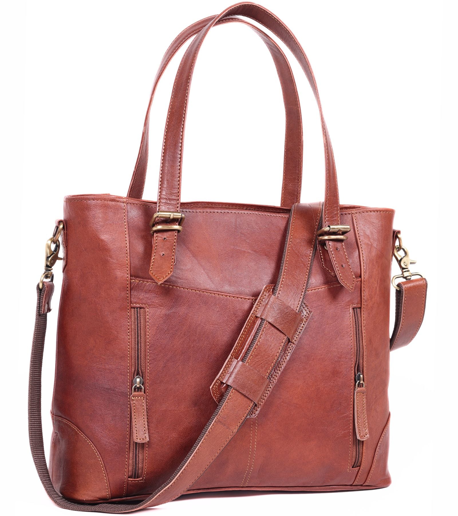 DEKVIO Leather Laptop Tote Bag for Women 15.6 Inch Shoulder Crossbody Handbag Genuine Leather Work Purse with Detachable Strap
