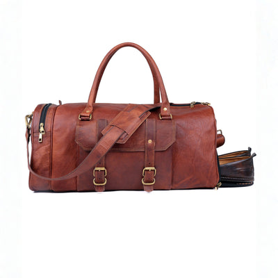 DEKVIO Leather Gym Duffle Bag with Shoe Compartment | Handcrafted Genuine Leather Weekender | Men & Women | Brown, Coffee, Tan, Black