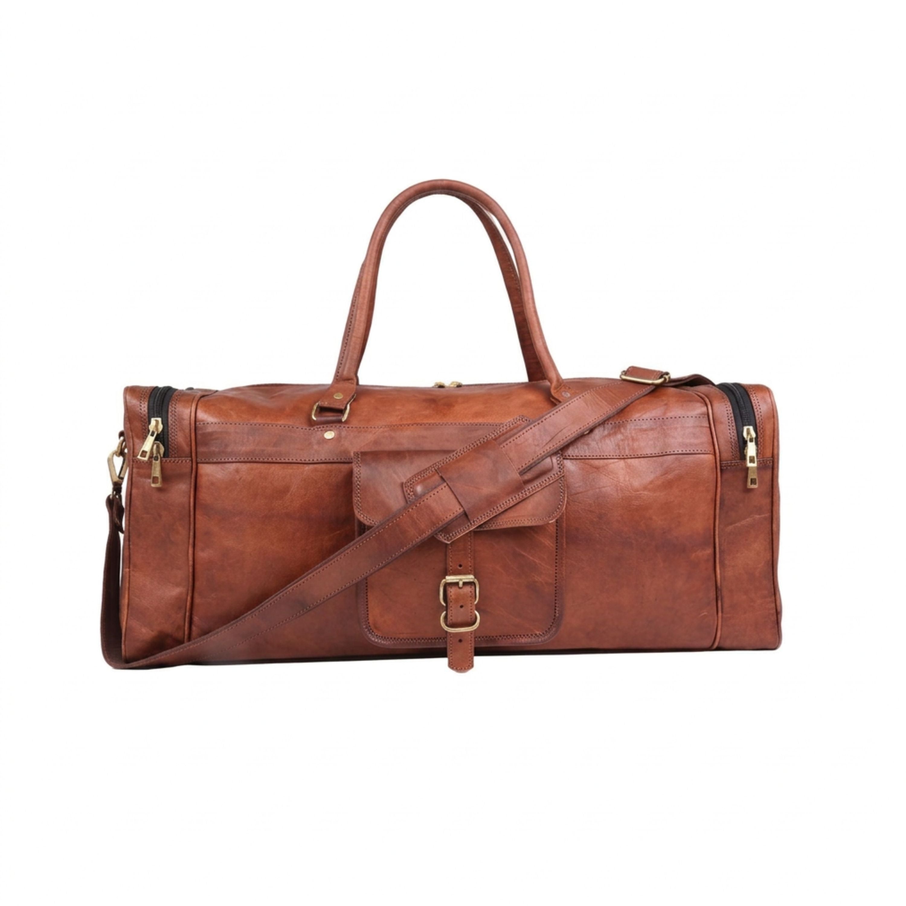 DEKVIO 24" Handcrafted Genuine Leather Duffle Bag | Vintage Weekender Travel Bag | Men & Women | Brown, Tan, Black