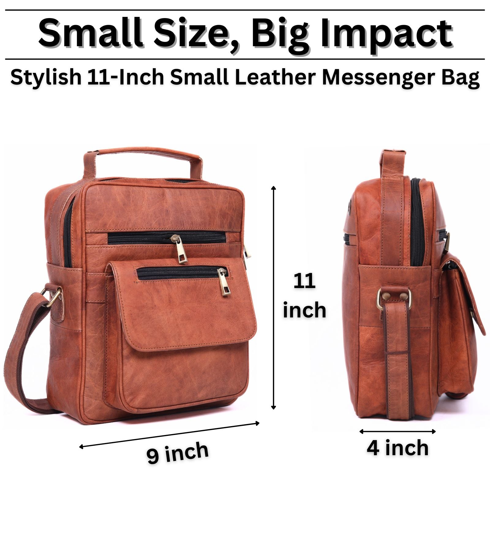 DEKVIO Small Leather Crossbody Bag 11 Inch Vertical Shoulder Bag for Men Women Compact Organizer Sling Bag