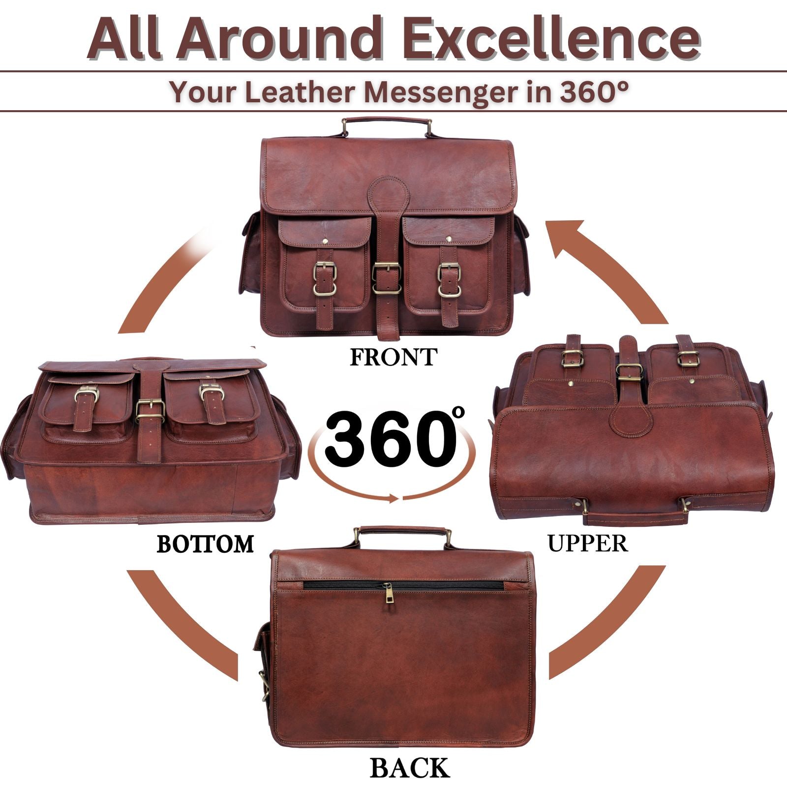 DEKVIO Leather Messenger Bag 17 Inch Laptop Briefcase for Men Women XL Vintage Shoulder Bag Office Satchel