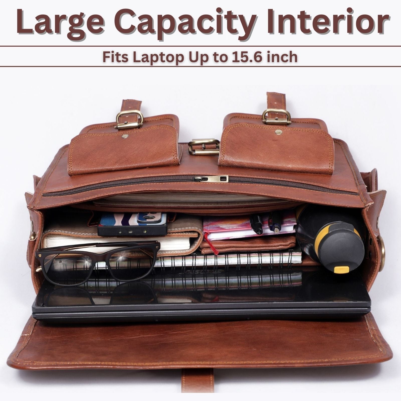 DEKVIO Leather Messenger Bag 17 Inch Laptop Briefcase for Men Women XL Vintage Shoulder Bag Office Satchel