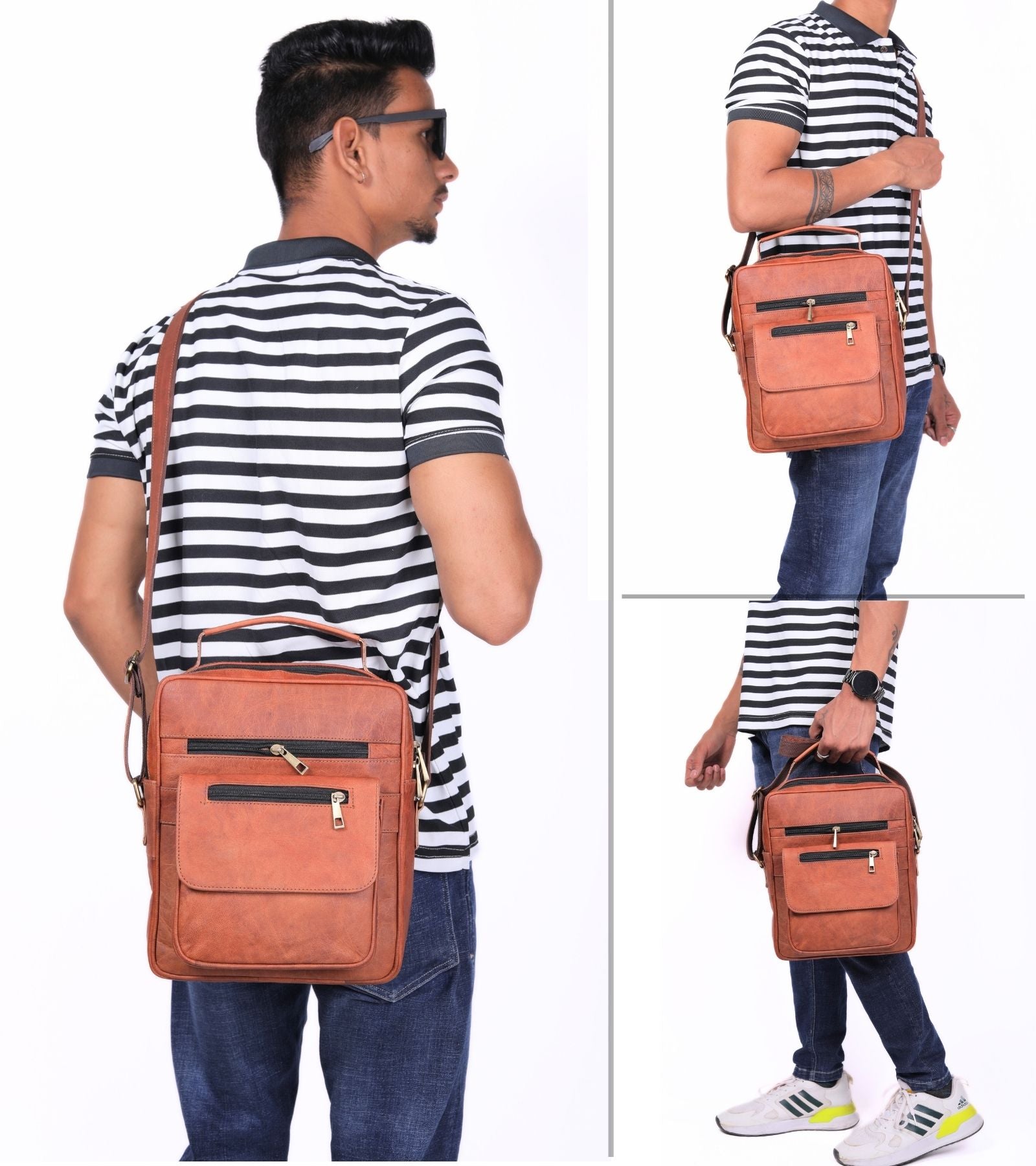 DEKVIO Small Leather Crossbody Bag 11 Inch Vertical Shoulder Bag for Men Women Compact Organizer Sling Bag
