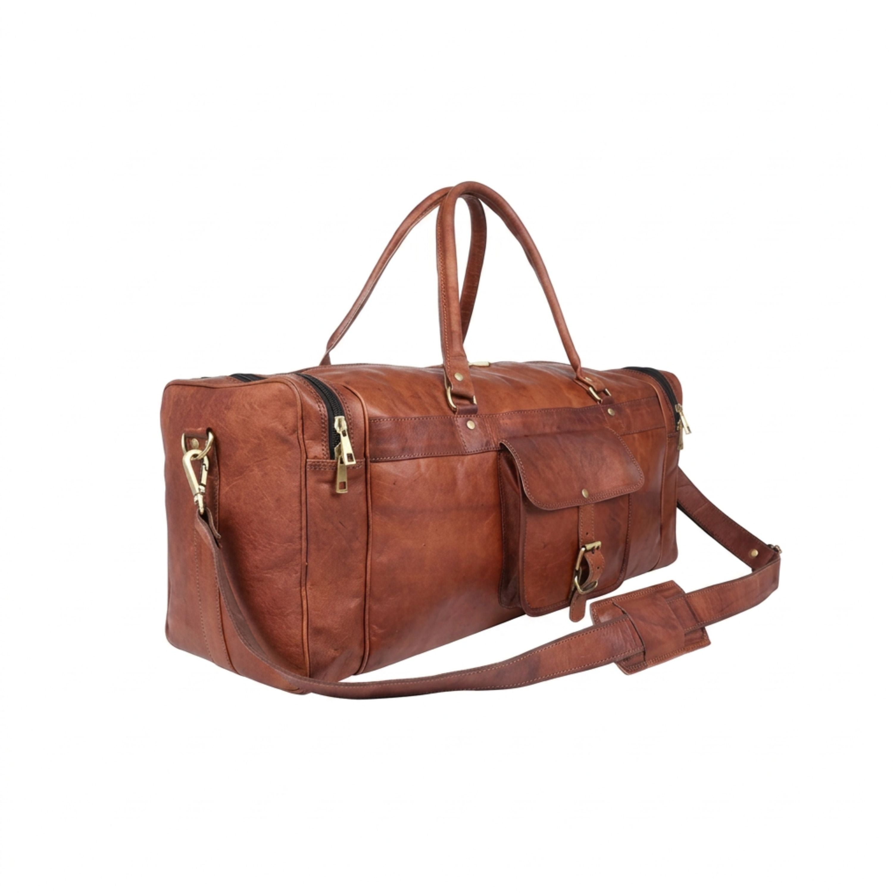 DEKVIO 24" Handcrafted Genuine Leather Duffle Bag | Vintage Weekender Travel Bag | Men & Women | Brown, Tan, Black
