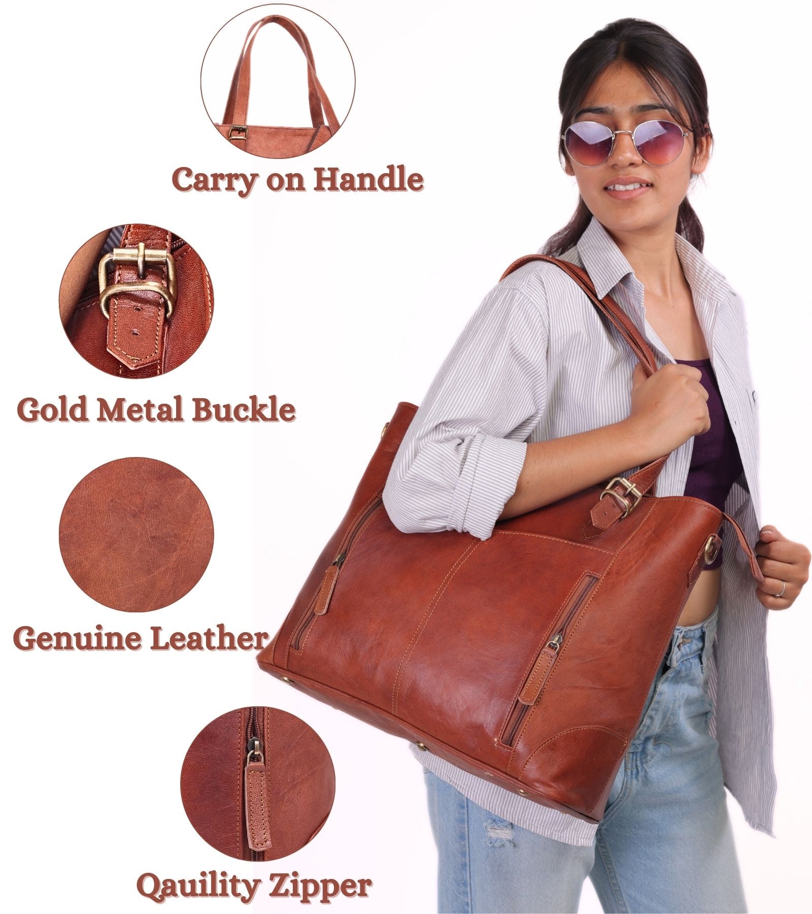 DEKVIO Leather Laptop Tote Bag for Women 15.6 Inch Shoulder Crossbody Handbag Genuine Leather Work Purse with Detachable Strap
