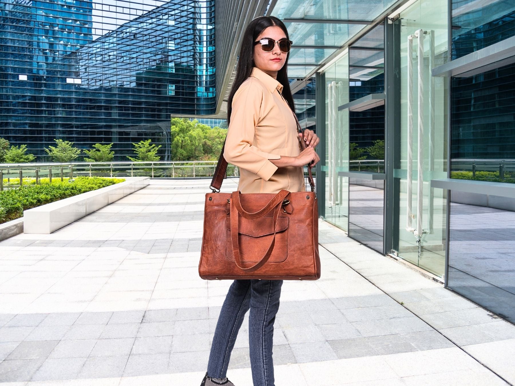 DEKVIO Leather Laptop Tote Bag for Women 15.6 Inch Shoulder Handbag Genuine Leather Work Bag Office Purse with Crossbody Strap