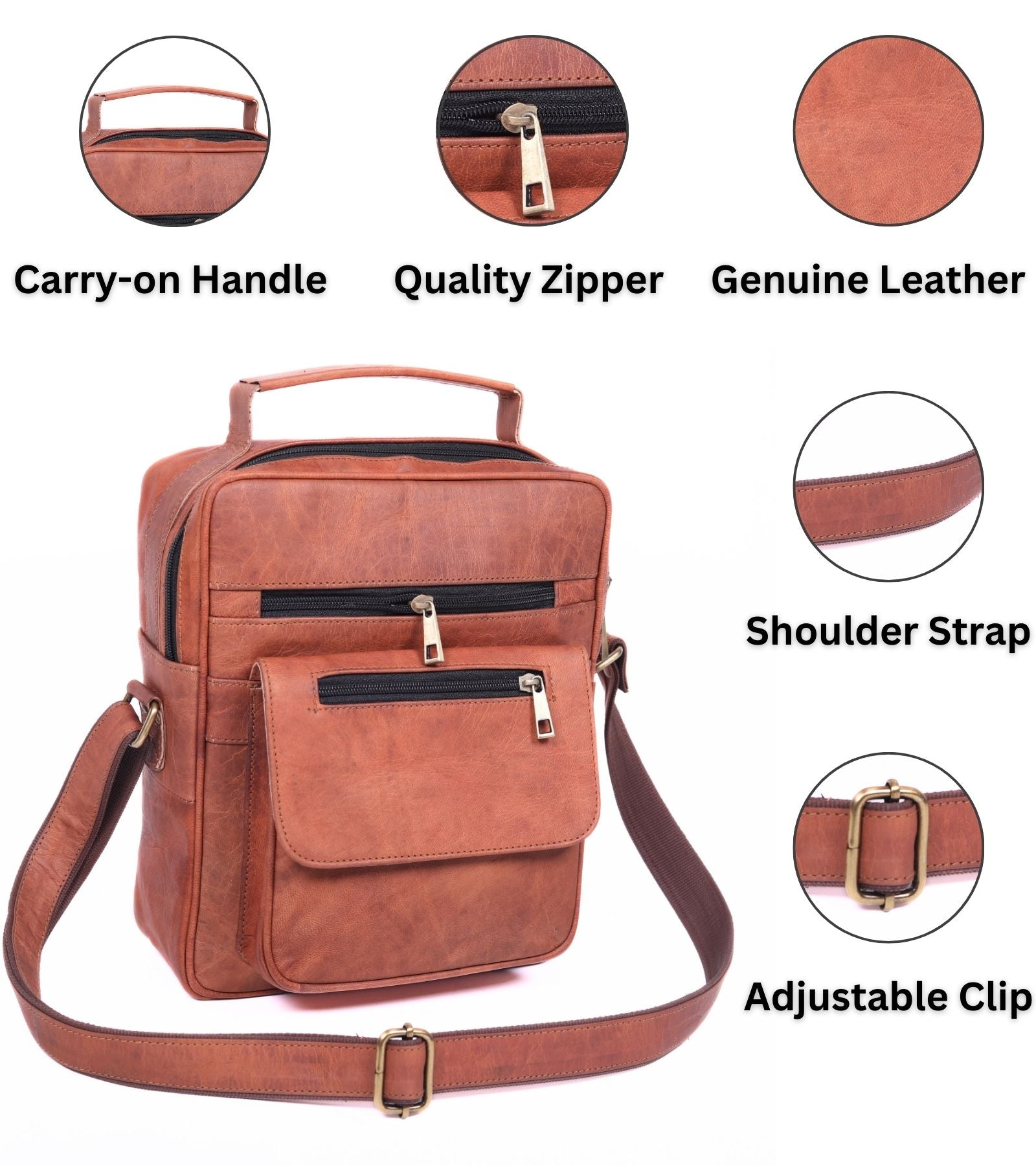 DEKVIO Small Leather Crossbody Bag 11 Inch Vertical Shoulder Bag for Men Women Compact Organizer Sling Bag