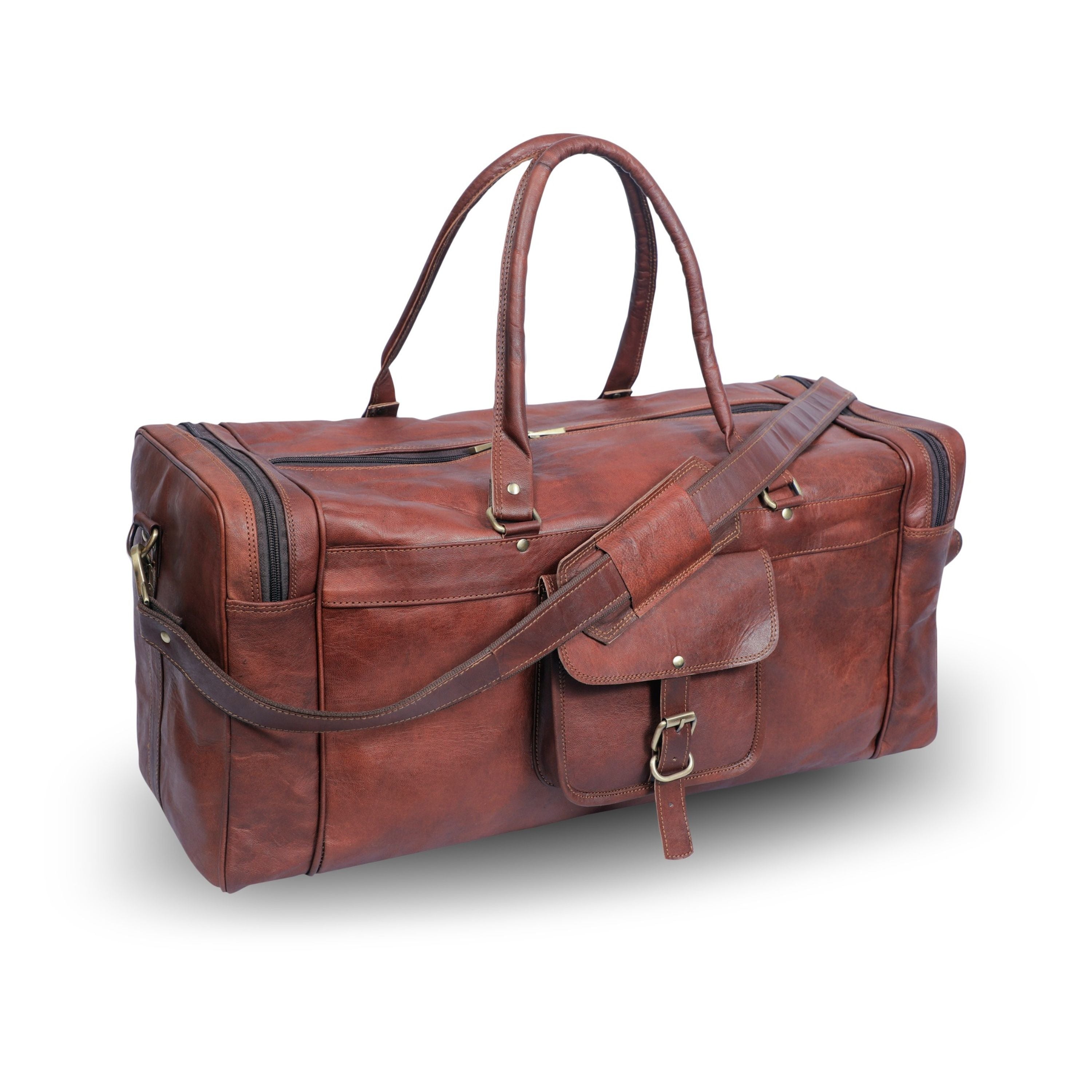 DEKVIO 24" Handcrafted Genuine Leather Duffle Bag | Vintage Weekender Travel Bag | Men & Women | Brown, Tan, Black