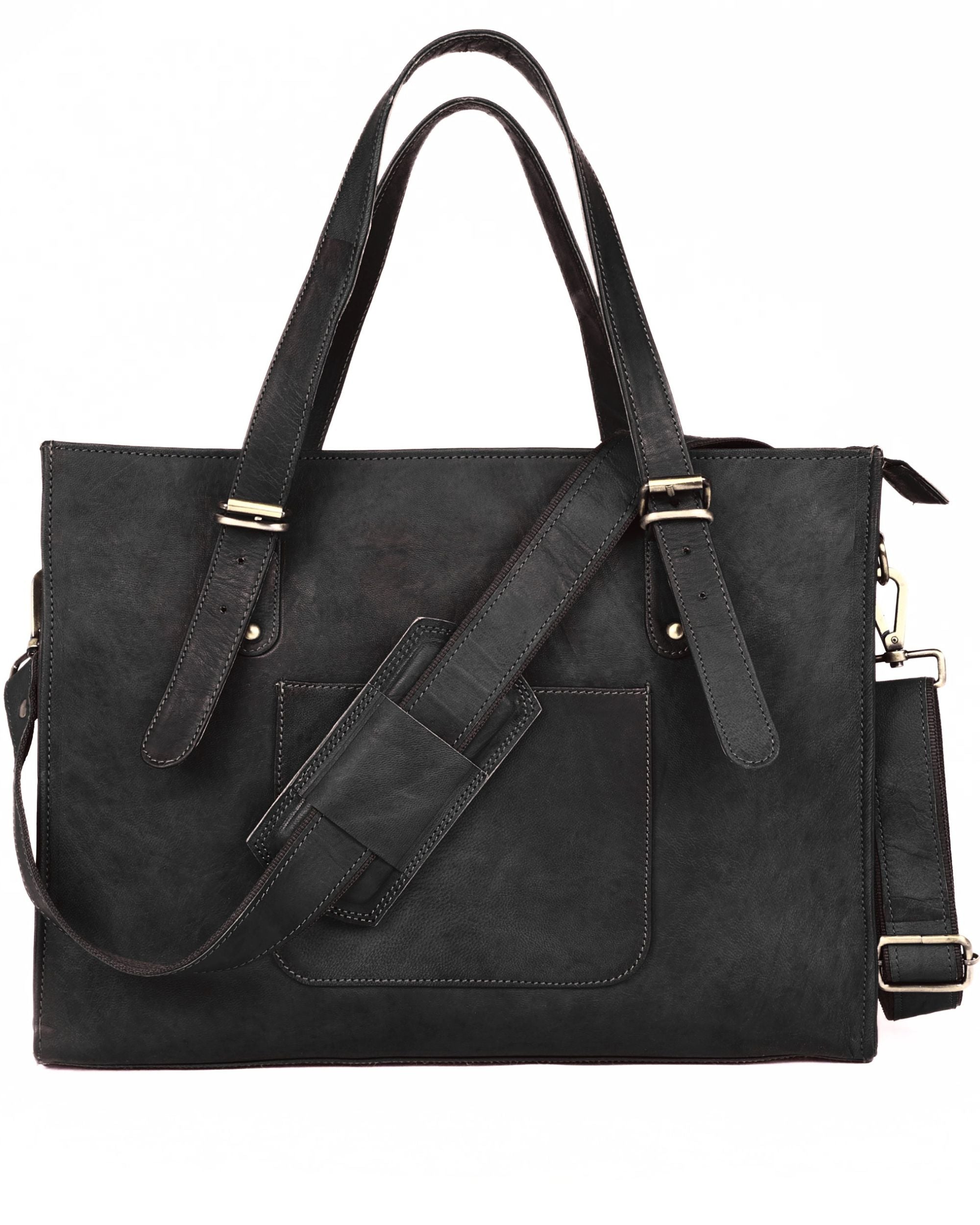 DEKVIO Leather Laptop Tote Bag for Women 15.6 Inch Work Bag Shoulder Handbag with Trolley Sleeve Office Travel Purse