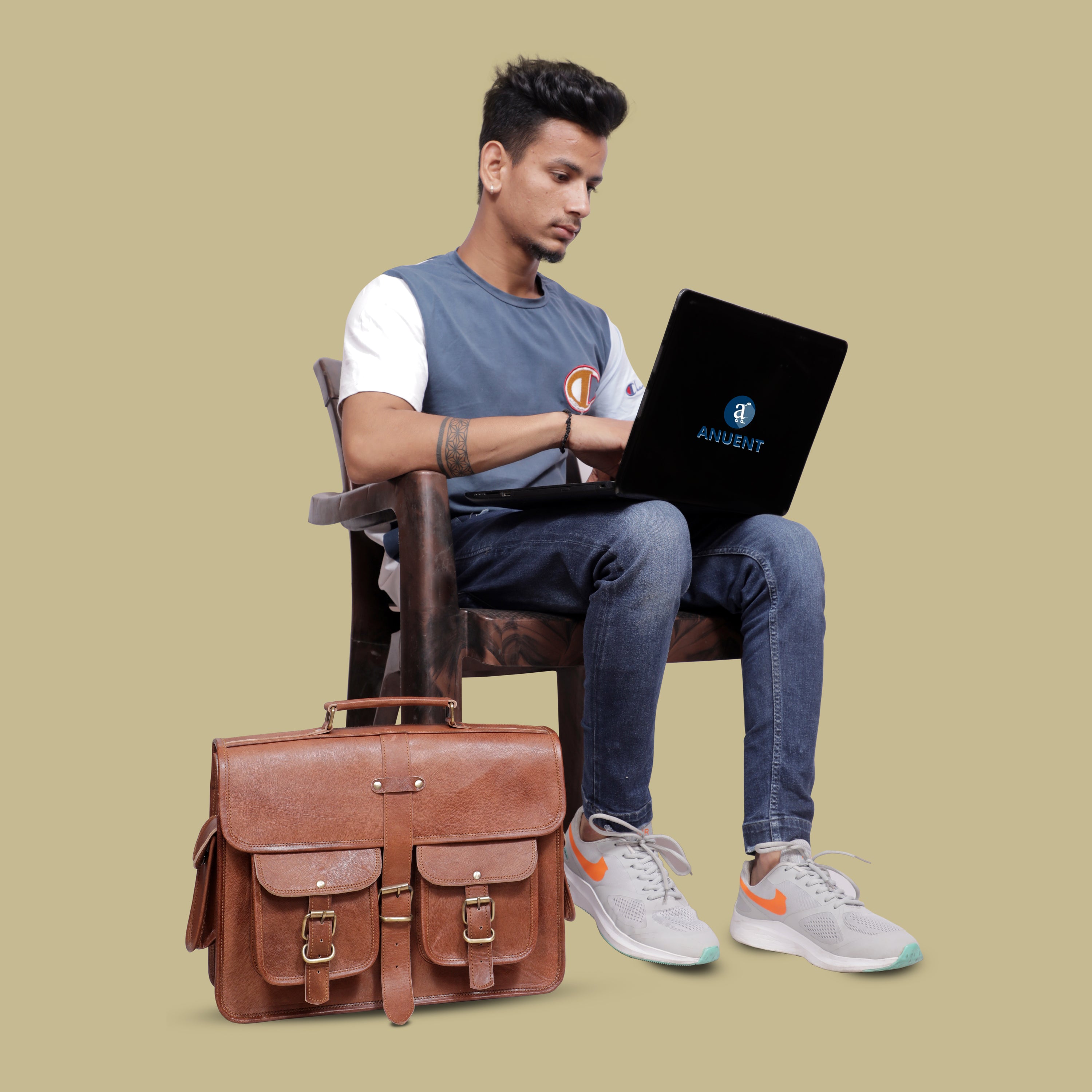 DEKVIO Leather Messenger Bag Vintage Crossbody Laptop Briefcase 15.6 Inch Shoulder Satchel for Men Women