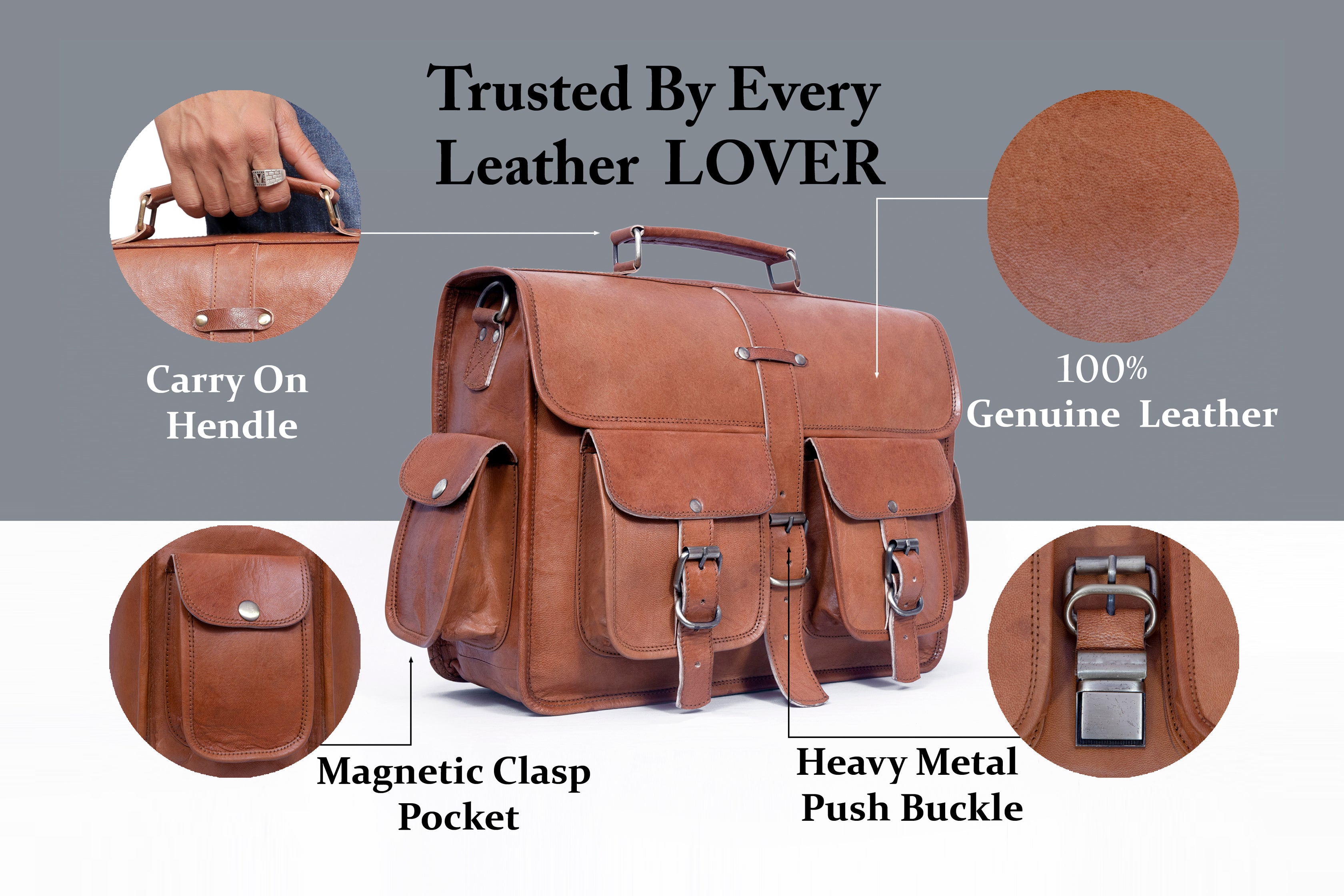 DEKVIO Leather Messenger Bag Vintage Crossbody Laptop Briefcase 15.6 Inch Shoulder Satchel for Men Women