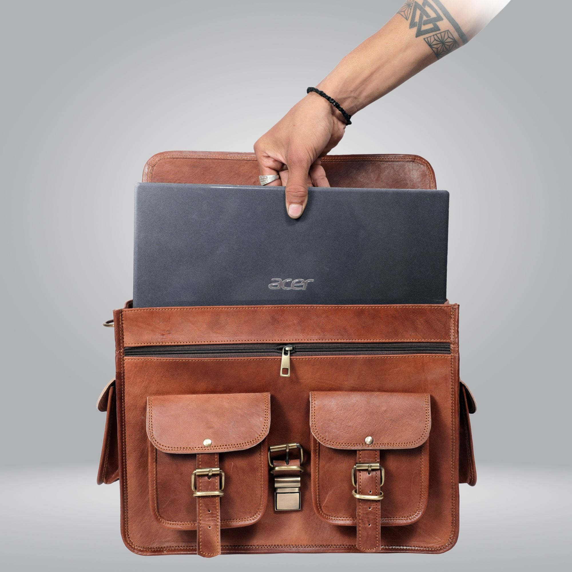 DEKVIO Leather Messenger Bag Vintage Crossbody Laptop Briefcase 15.6 Inch Shoulder Satchel for Men Women