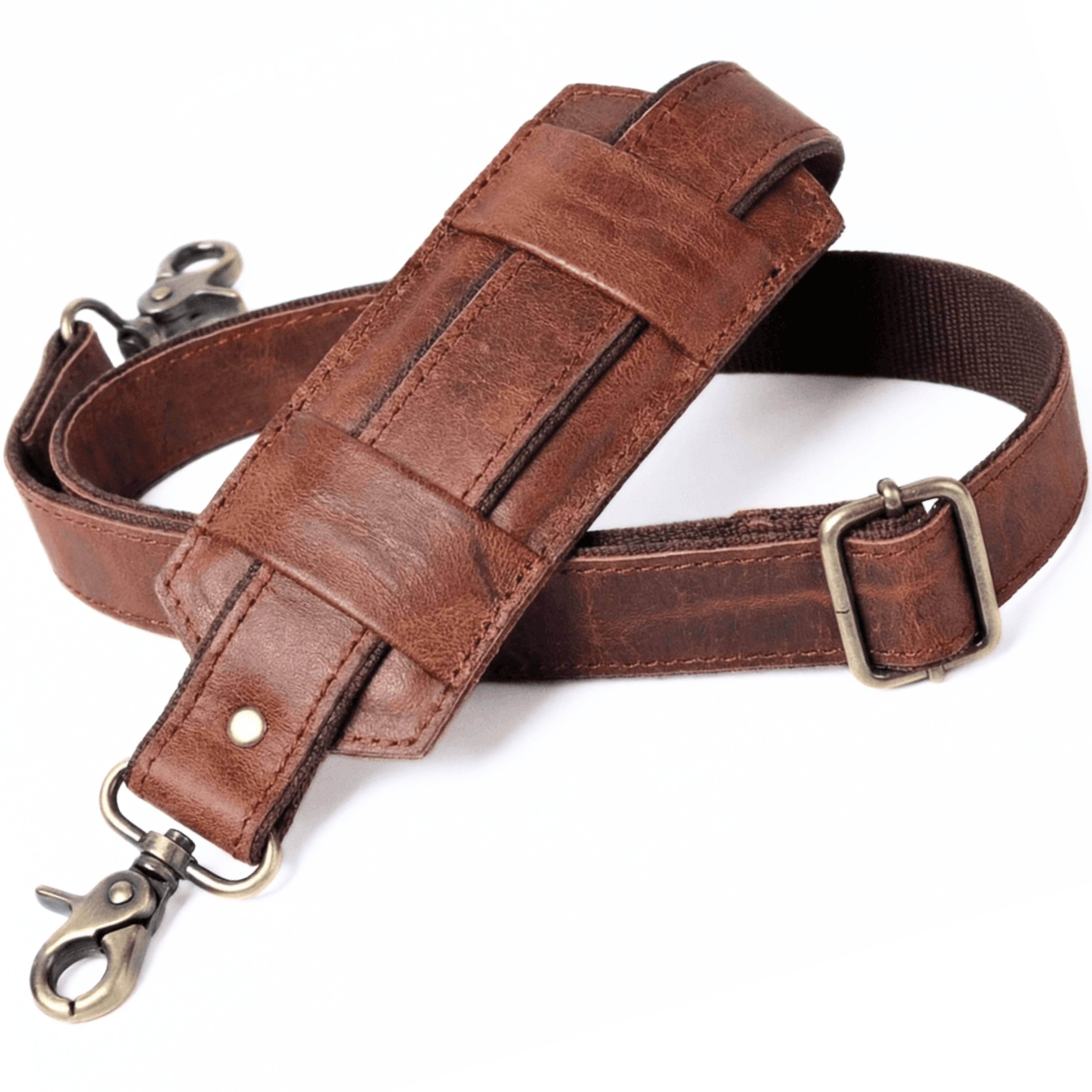 DEKVIO Brown Genuine Leather Replacement Shoulder Strap | Universal Adjustable Crossbody Strap for Duffle, Messenger, Laptop & Briefcase Bags