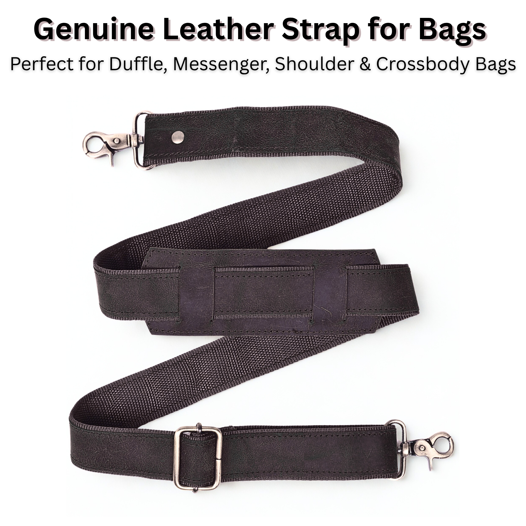 DEKVIO Genuine Leather Replacement Shoulder Strap | Universal Adjustable Crossbody Strap for Duffle, Messenger, Laptop & Briefcase Bags