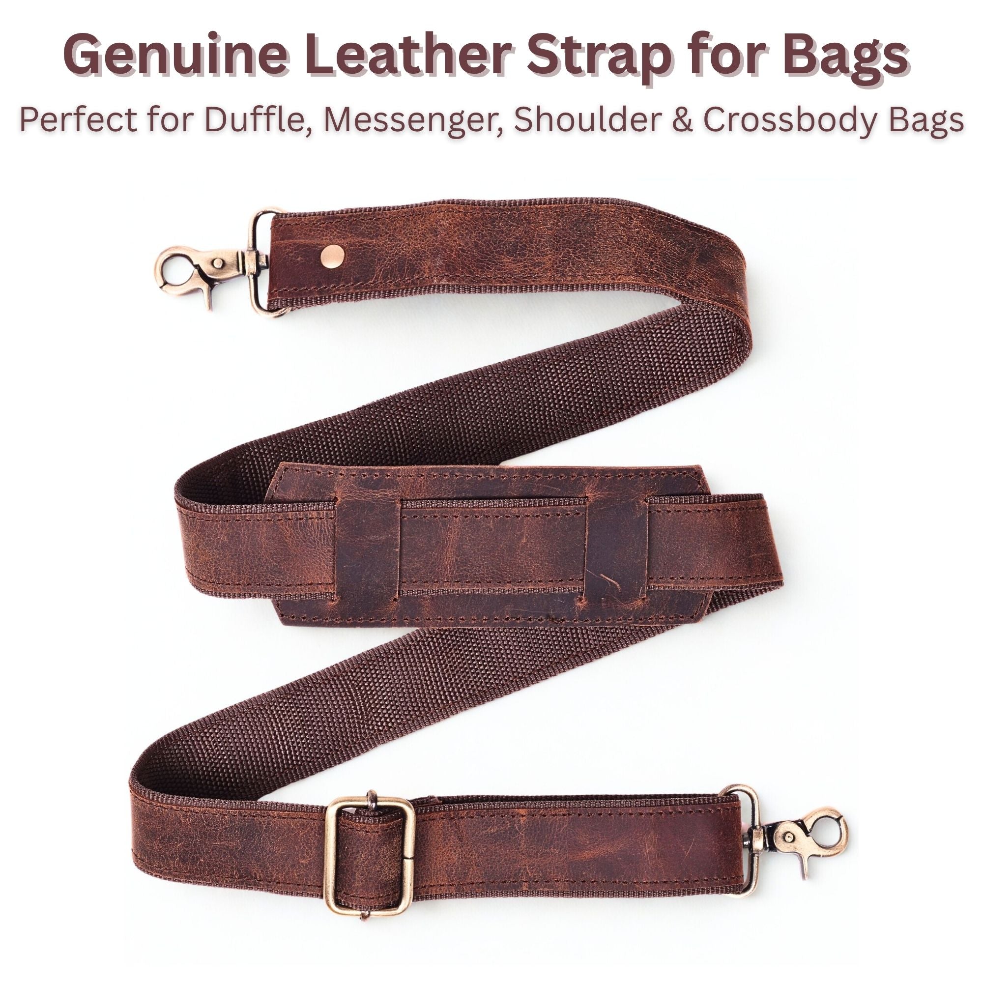 DEKVIO Mahogany Brown Genuine Leather Replacement Shoulder Strap | Universal Adjustable Crossbody Strap for Duffle, Messenger, Laptop & Briefcase Bags