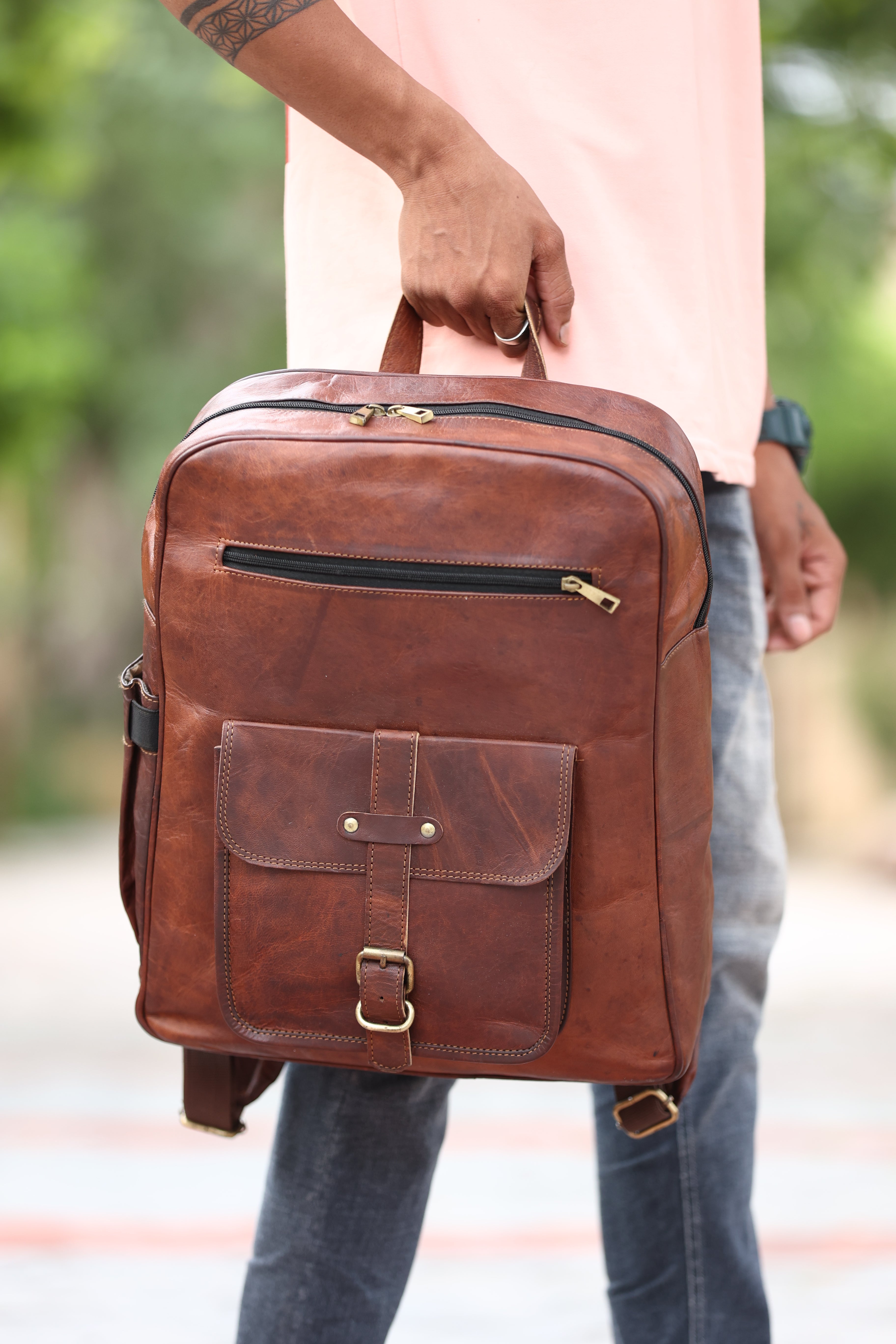 DEKVIO 18" Handcrafted Genuine Leather Backpack | Laptop Rucksack for Men & Women | Travel, Work & College Bag | Brown, Coffee, Tan, Black