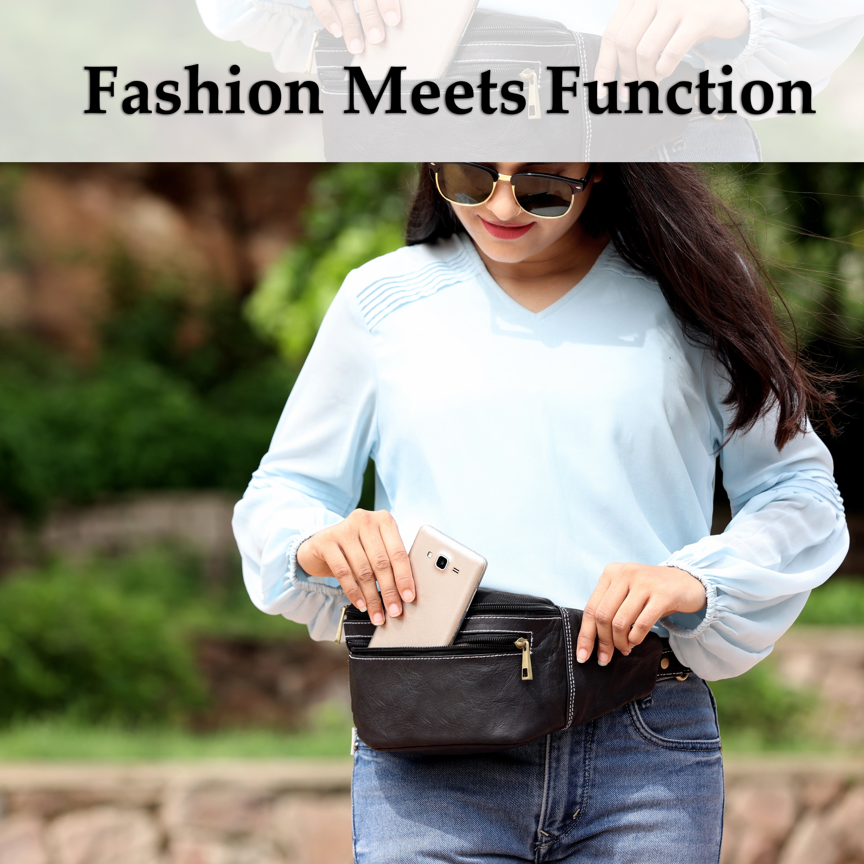 DEKVIO Leather Fanny Pack Belt Bag for Men Women Genuine Leather Waist Bag Crossbody Sling Hands-Free Hip Pack