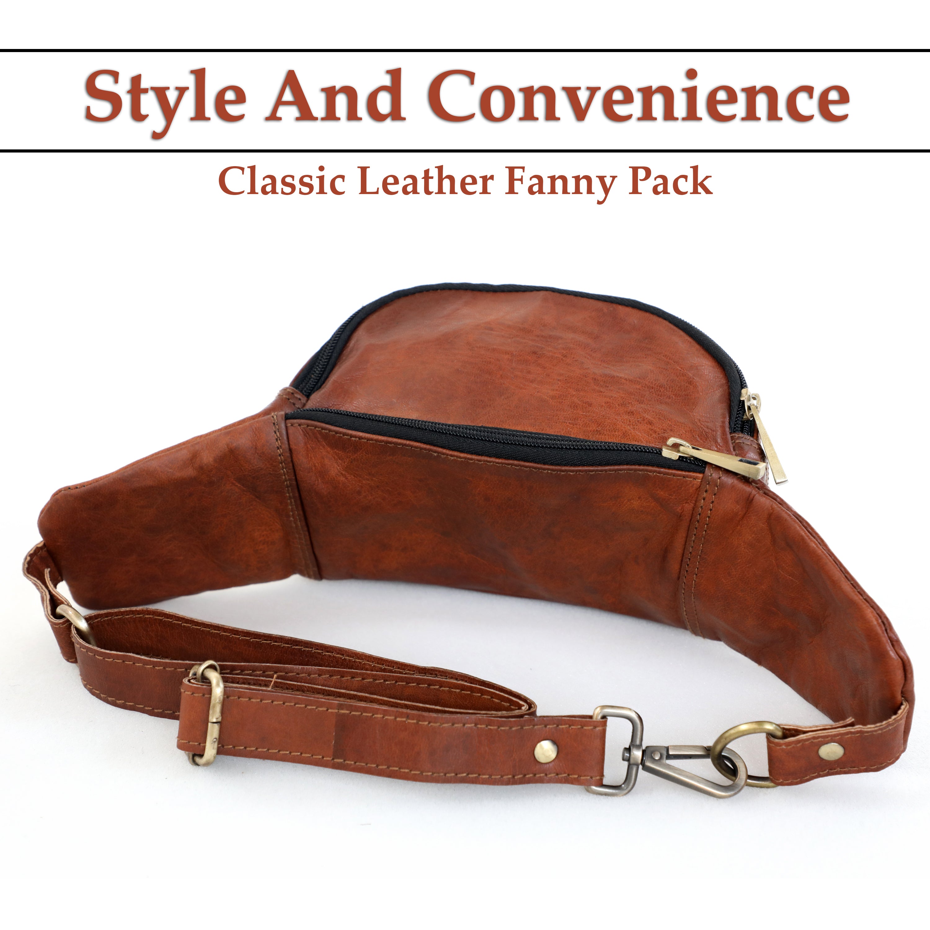 DEKVIO Leather Fanny Pack Belt Bag for Men Women Genuine Leather Waist Bag Crossbody Sling Hands-Free Hip Pack