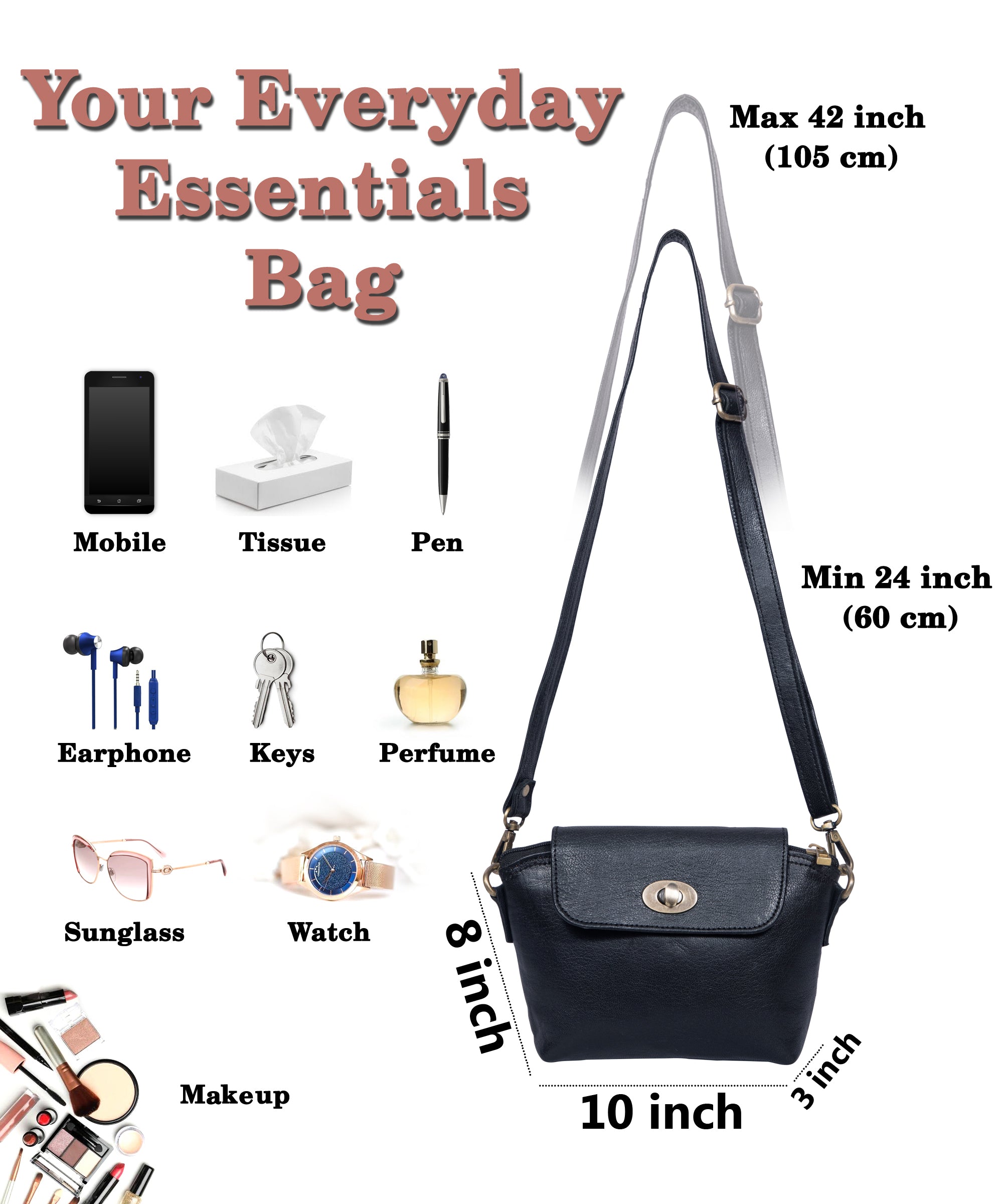 DEKVIO Women's Small Crossbody Purse | Handcrafted Full-Grain Leather | Magnetic Snap Closure | Multi Pockets