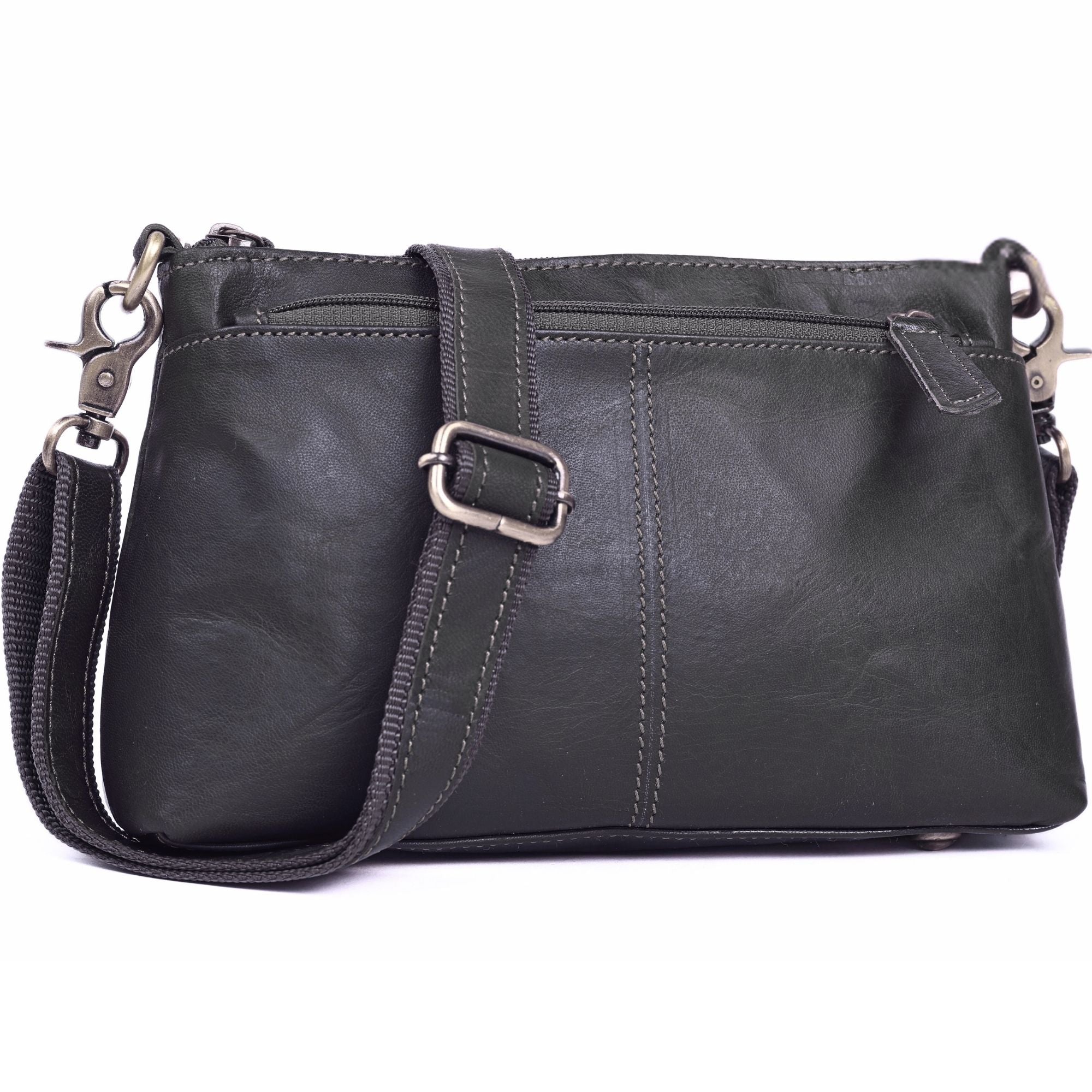 DEKVIO Small Genuine Leather Crossbody Purse for Women | 3-Zip Vintage Leather Shoulder Bag | Brown, Coffee, Tan, Black