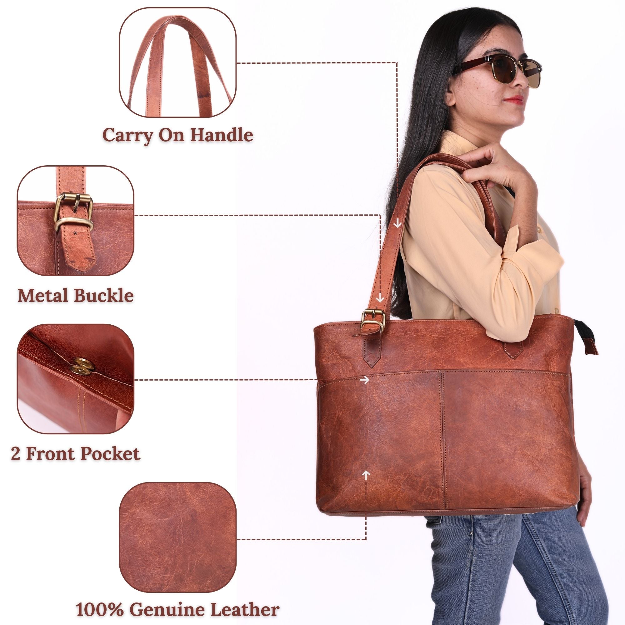 DEKVIO Leather Tote Bag for Women Large Capacity Shoulder Handbag Genuine Leather Everyday Purse for Work Travel Shopping