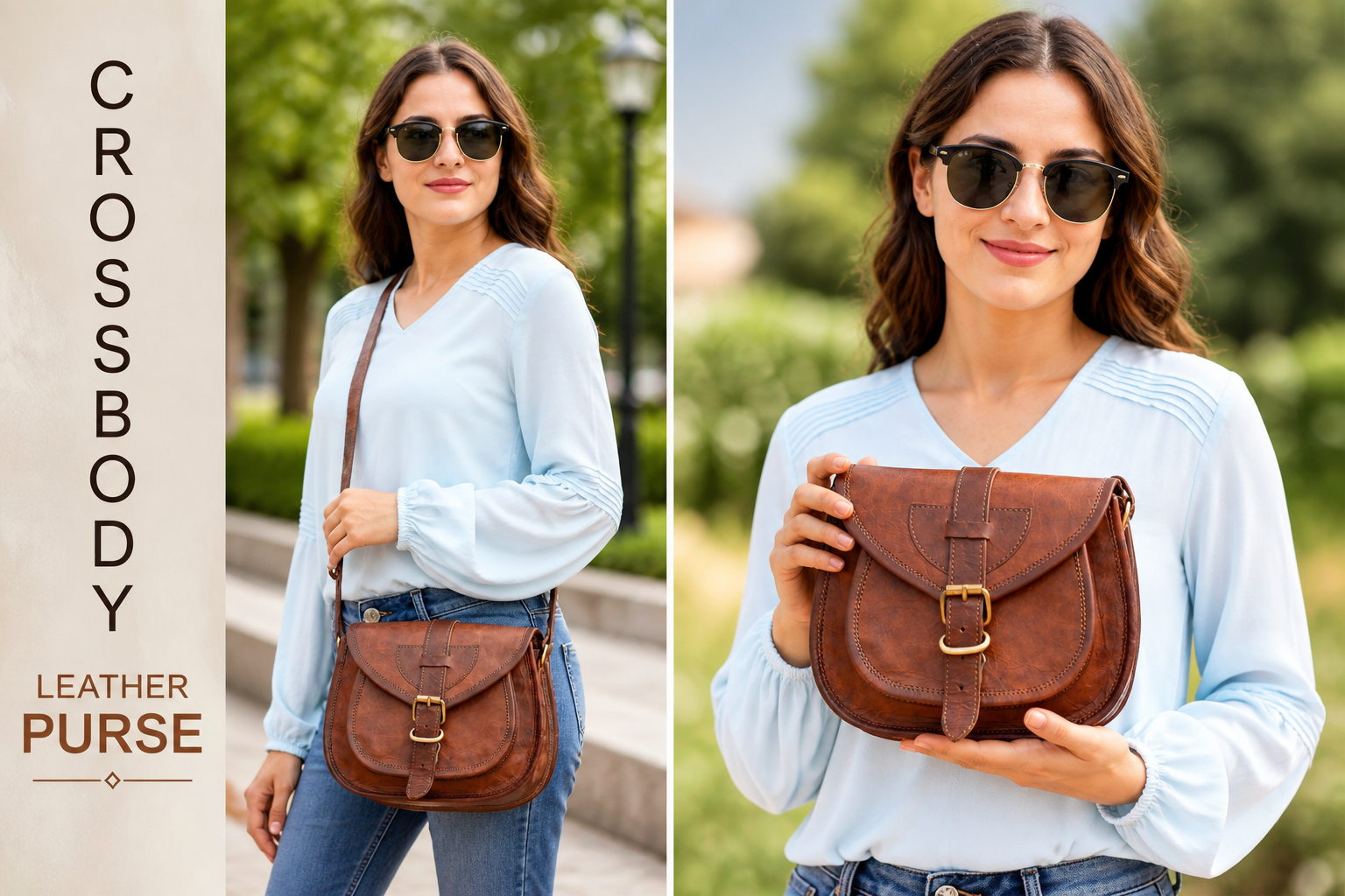 DEKVIO Small Leather Crossbody Saddle Bag for Women | Genuine Full Grain Leather Purse | Compact Handcrafted Shoulder Bag | Brown, Coffee, Tan, Black
