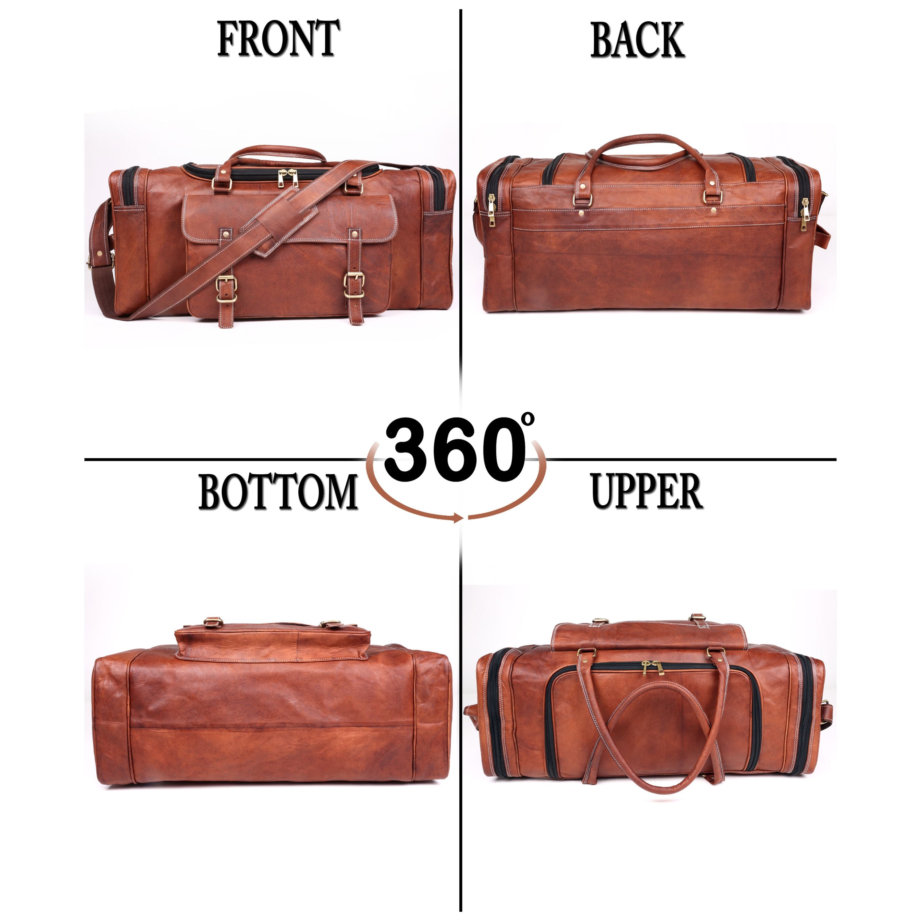 DEKVIO 24" Handcrafted Genuine Leather Duffle Bag | Vintage Travel Holdall | Men & Women | Brown, Coffee, Tan, Black
