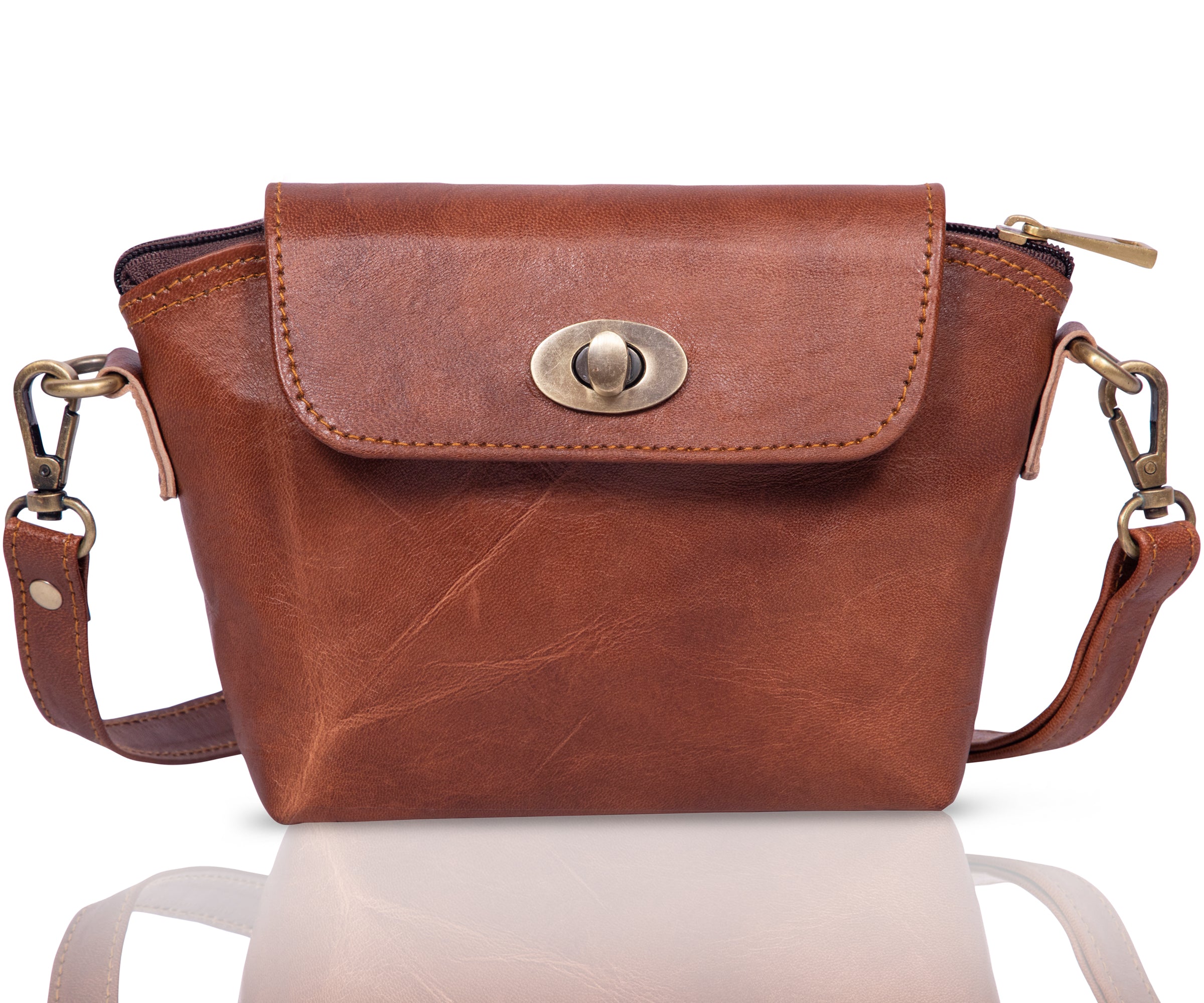 DEKVIO Women's Small Crossbody Purse | Handcrafted Full-Grain Leather | Magnetic Snap Closure | Multi Pockets