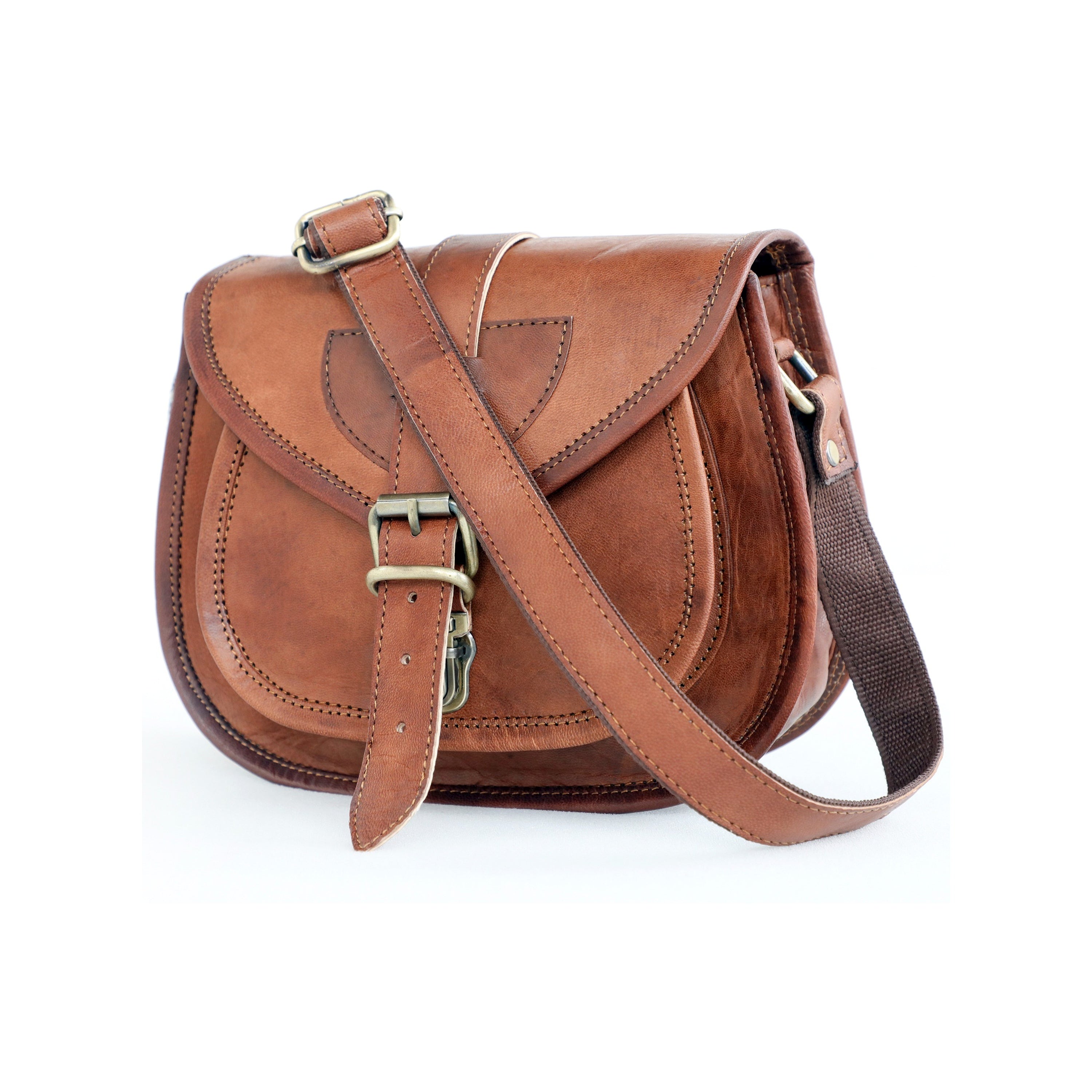 DEKVIO Small Leather Crossbody Saddle Bag for Women | Genuine Full Grain Leather Purse | Compact Handcrafted Shoulder Bag | Brown, Coffee, Tan, Black